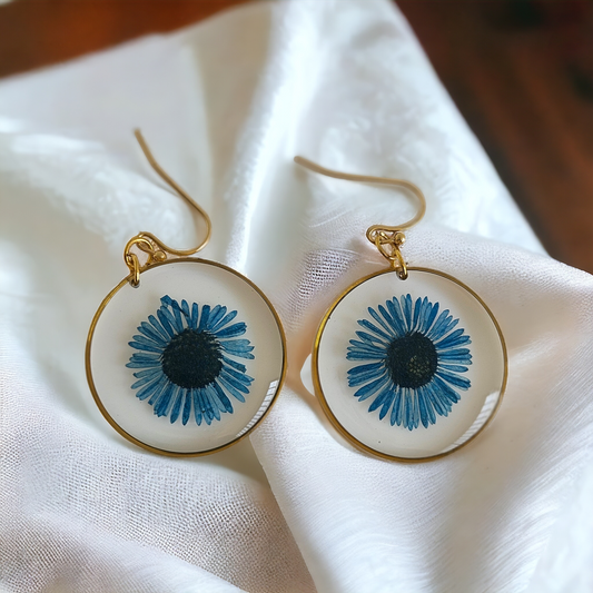 Blue Daisy Earrings | Real Flower Jewellery