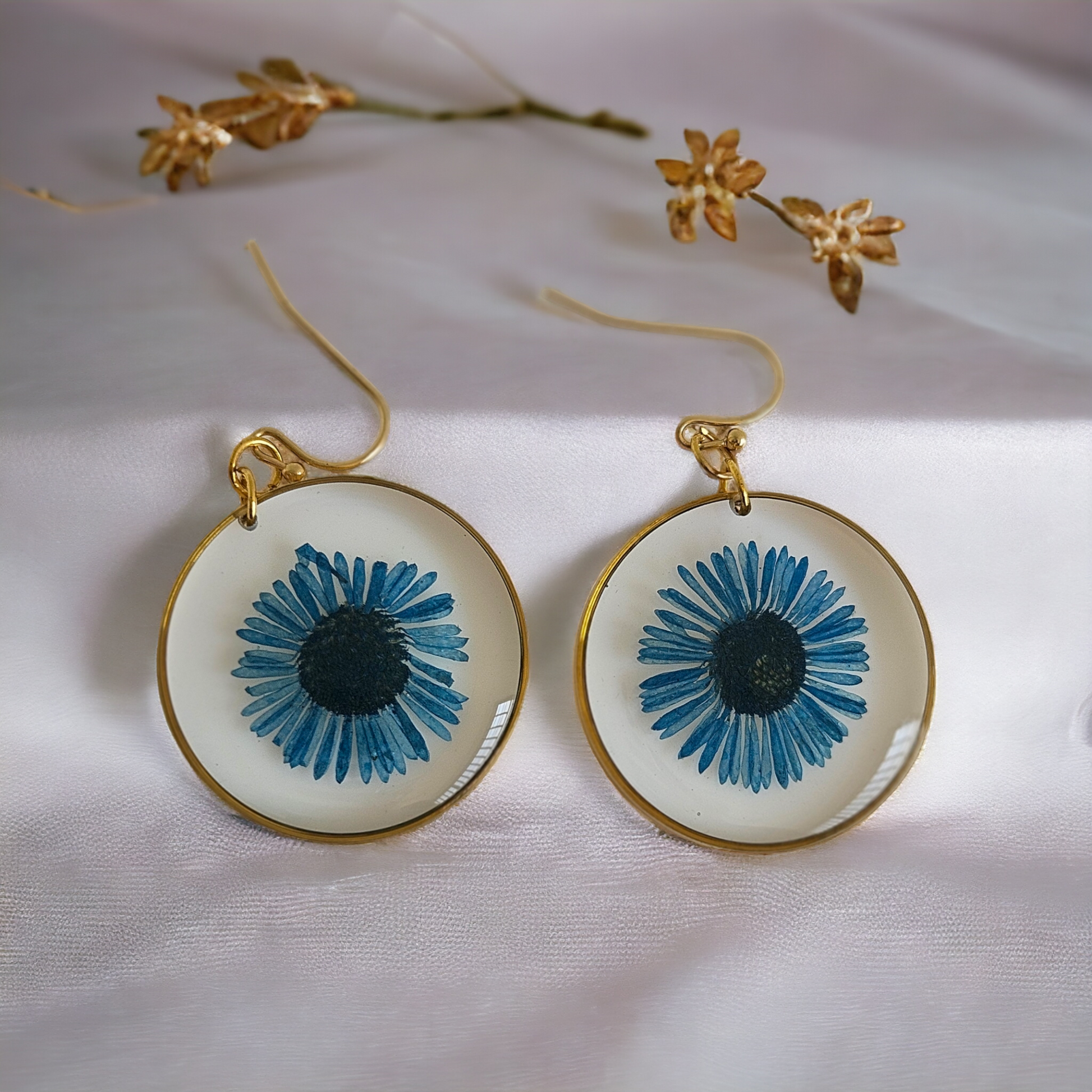 Blue Daisy Earrings | Real Flower Jewellery