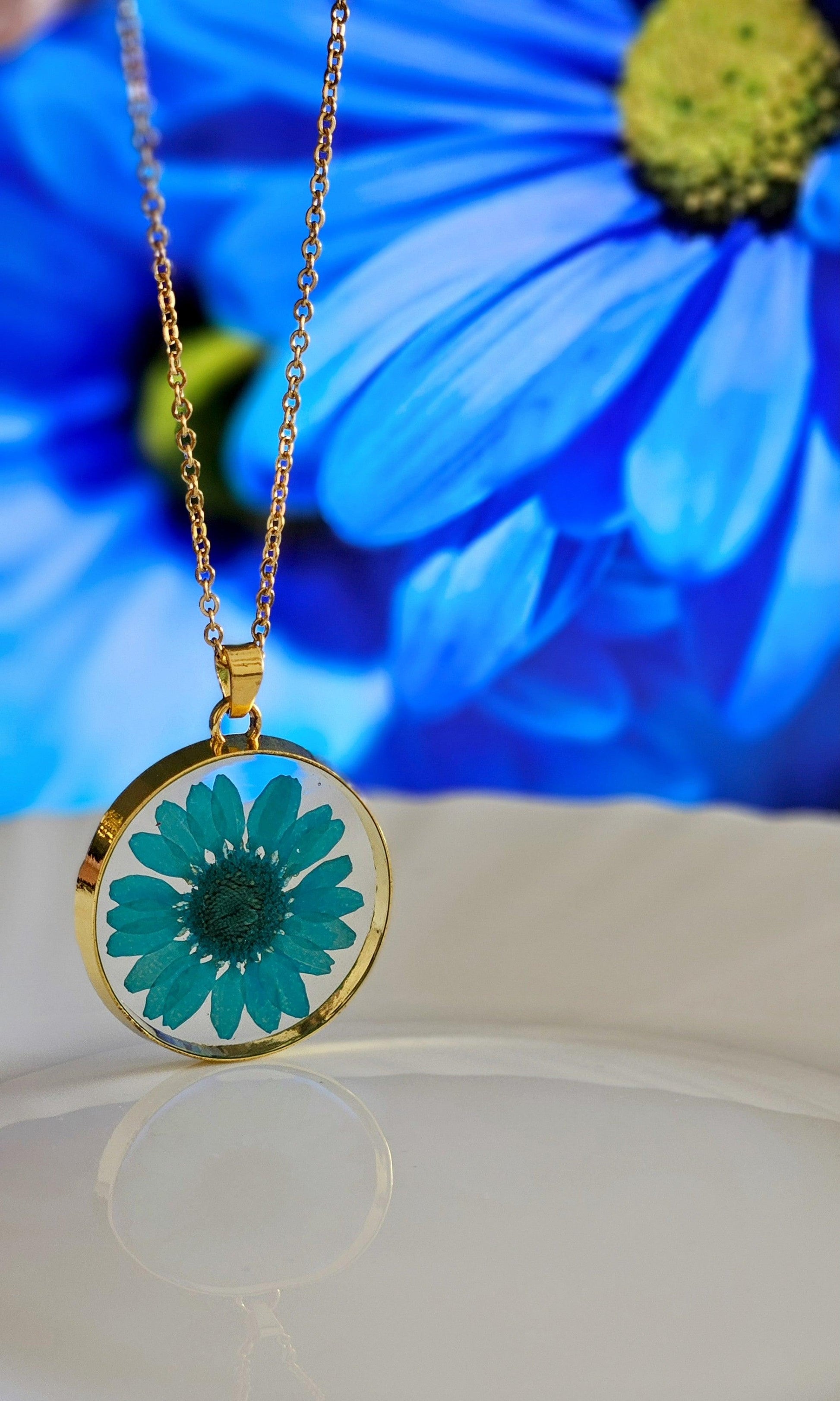 Blue Daisy Necklace | Real Flower Jewellery