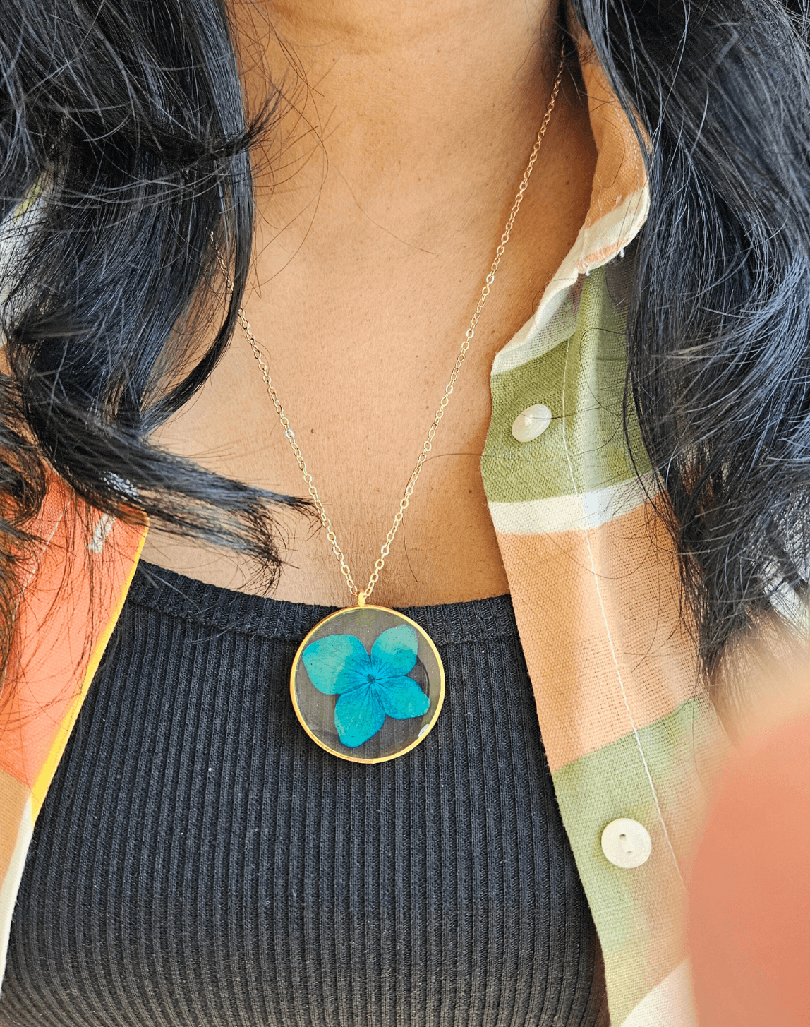 Azure Blossom Pendant Blue | Real Flower Jewellery | Elnorah Botanical Jewellery
