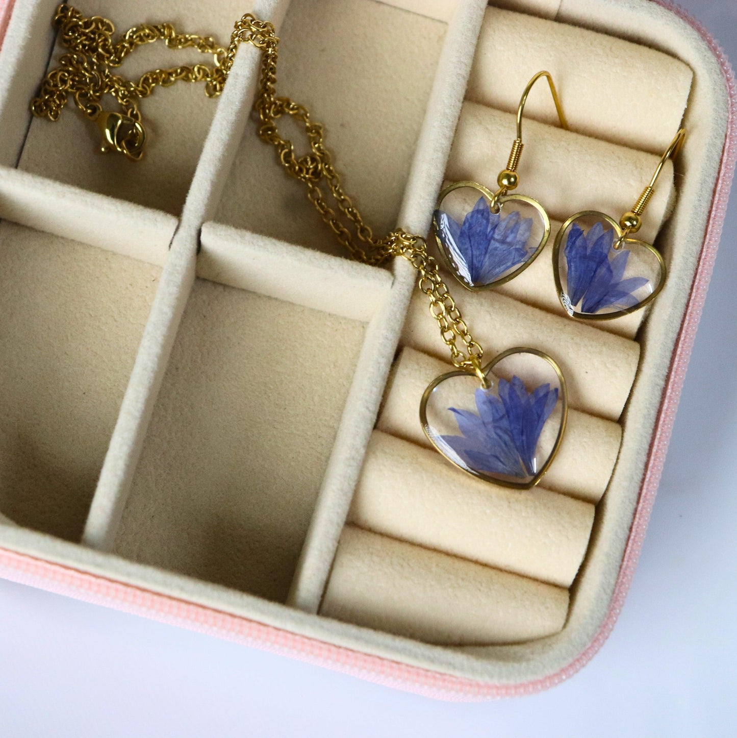 Love Blossom Blue Cornflower Jewellery set | Minimalistic earrings | Valentines day gift | Gift for women | Real flower jewellery | Elnorah Jewellery