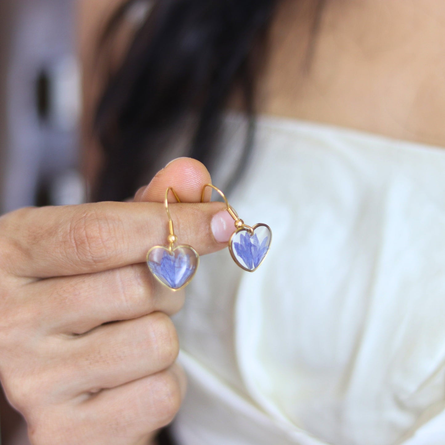 Love Blossom Blue Cornflower Jewellery set | Minimalistic earrings | Valentines day gift | Gift for women | Real flower jewellery | Elnorah Jewellery