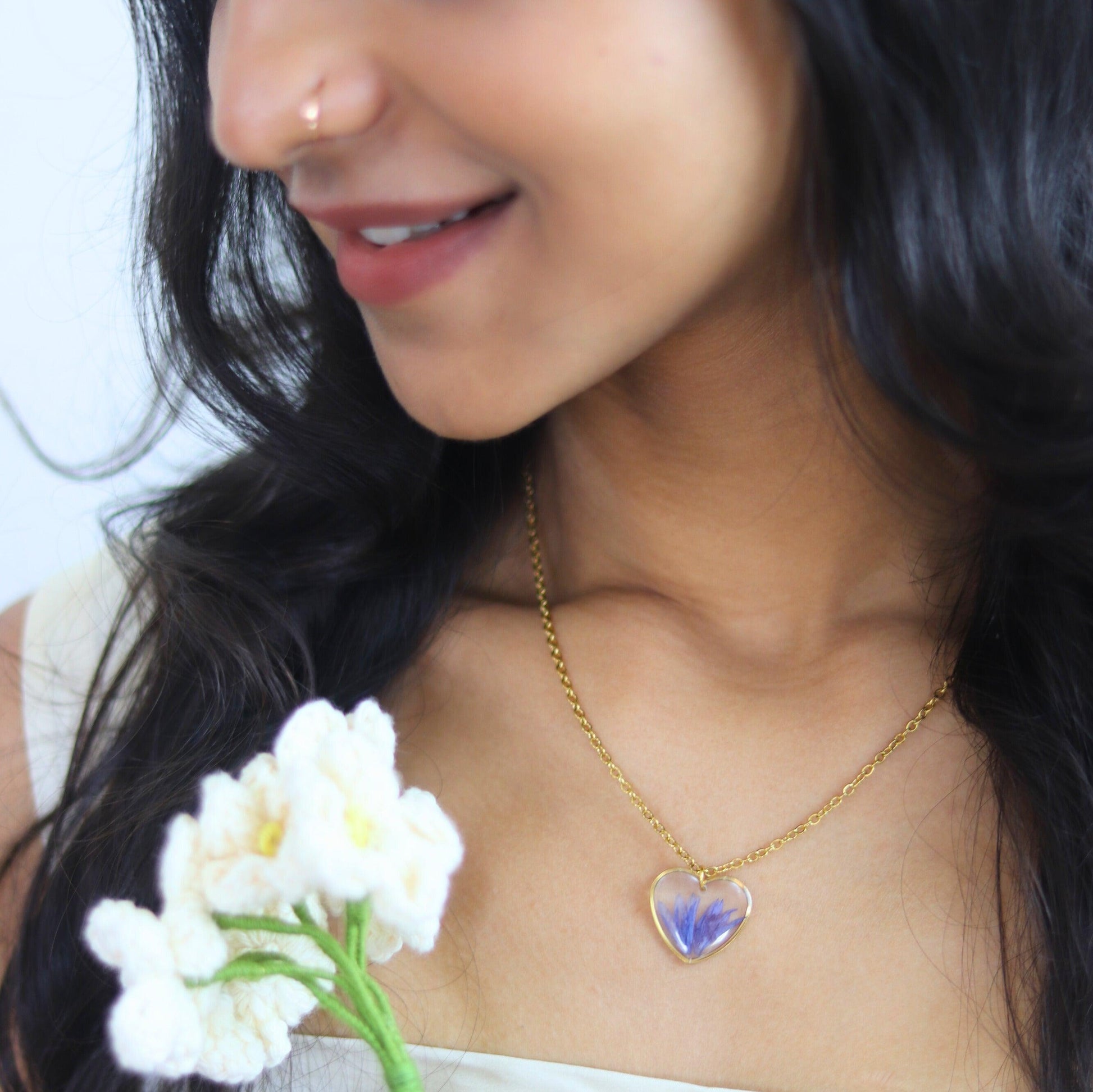 Love Blossom Blue Cornflower Jewellery set | Minimalistic earrings | Valentines day gift | Gift for women | Real flower jewellery | Elnorah Jewellery