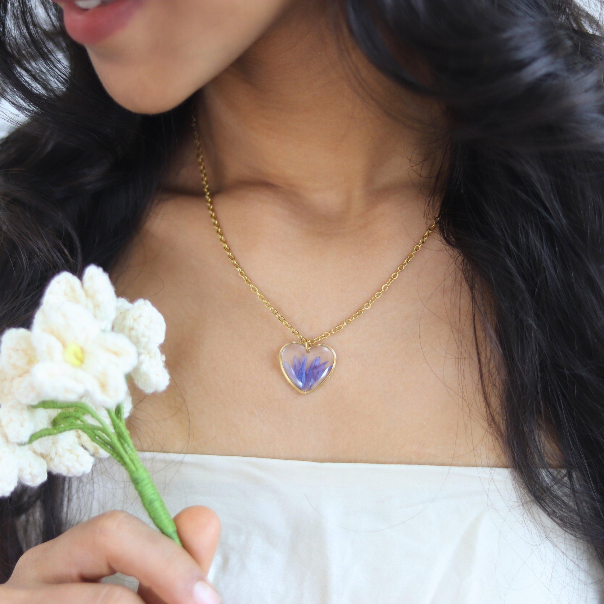 Love Blossom Blue Cornflower Jewellery set | Minimalistic earrings | Valentines day gift | Gift for women | Real flower jewellery | Elnorah Jewellery
