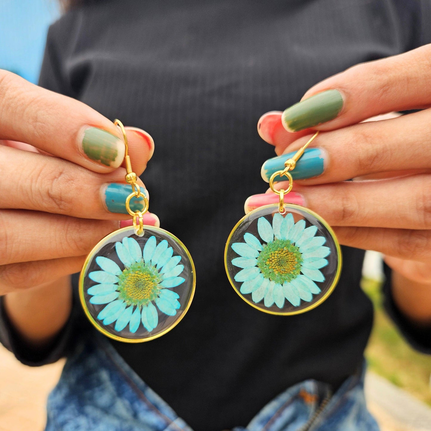 Blue Daisy Earrings | Real Flower Jewellery | Jewellery for Women | Gifts for her | Gifts for girlfriend and wife