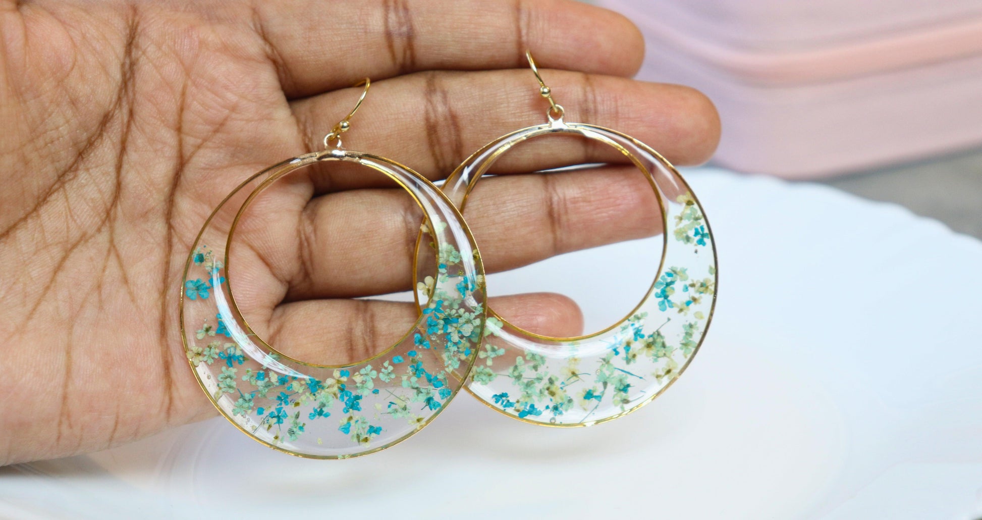 Blue & Green Harmony Earrings | Valentines day gift | Gift for women | Real Flower Jewellery | Elnorah Jewellery