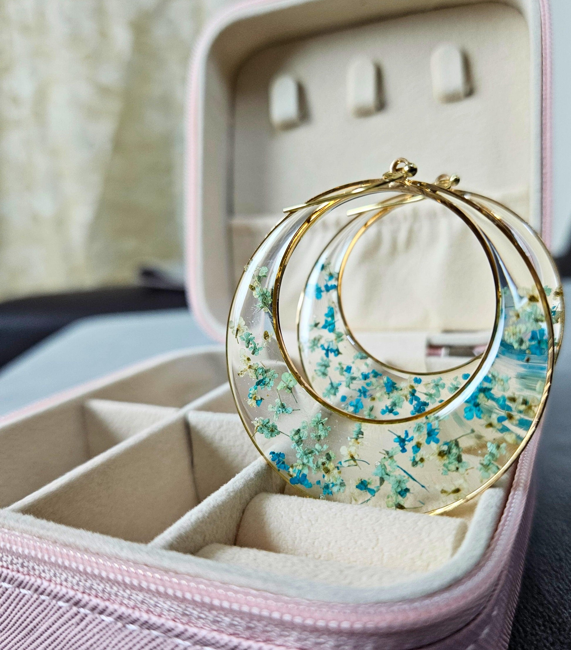 Blue & Green Harmony Earrings | Valentines day gift | Gift for women | Real Flower Jewellery | Elnorah Jewellery