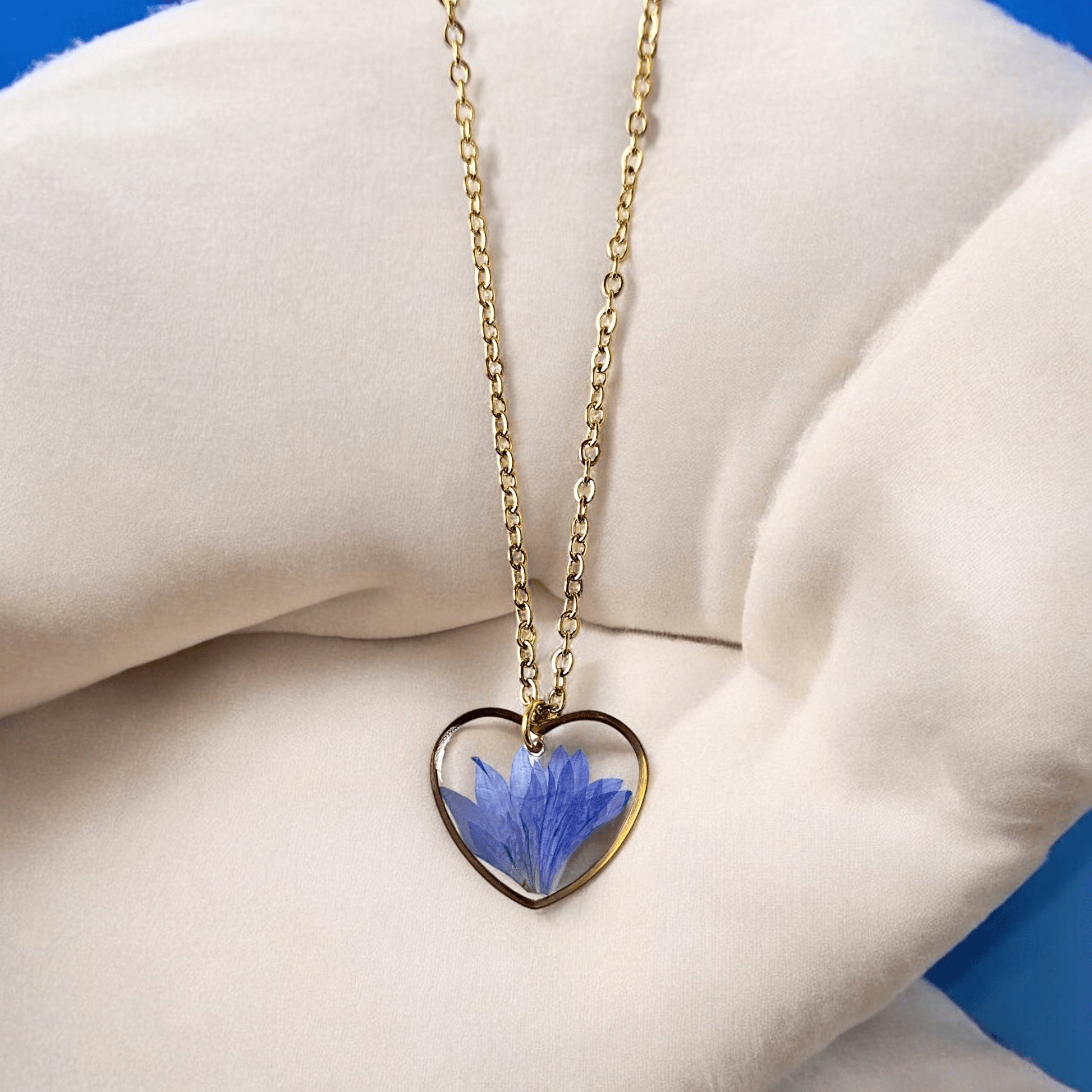 Love Blossom Blue Cornflower Necklace | Minimalistic necklace | Valentines day gift | Gift for women | Real flower jewellery | Elnorah Jewellery