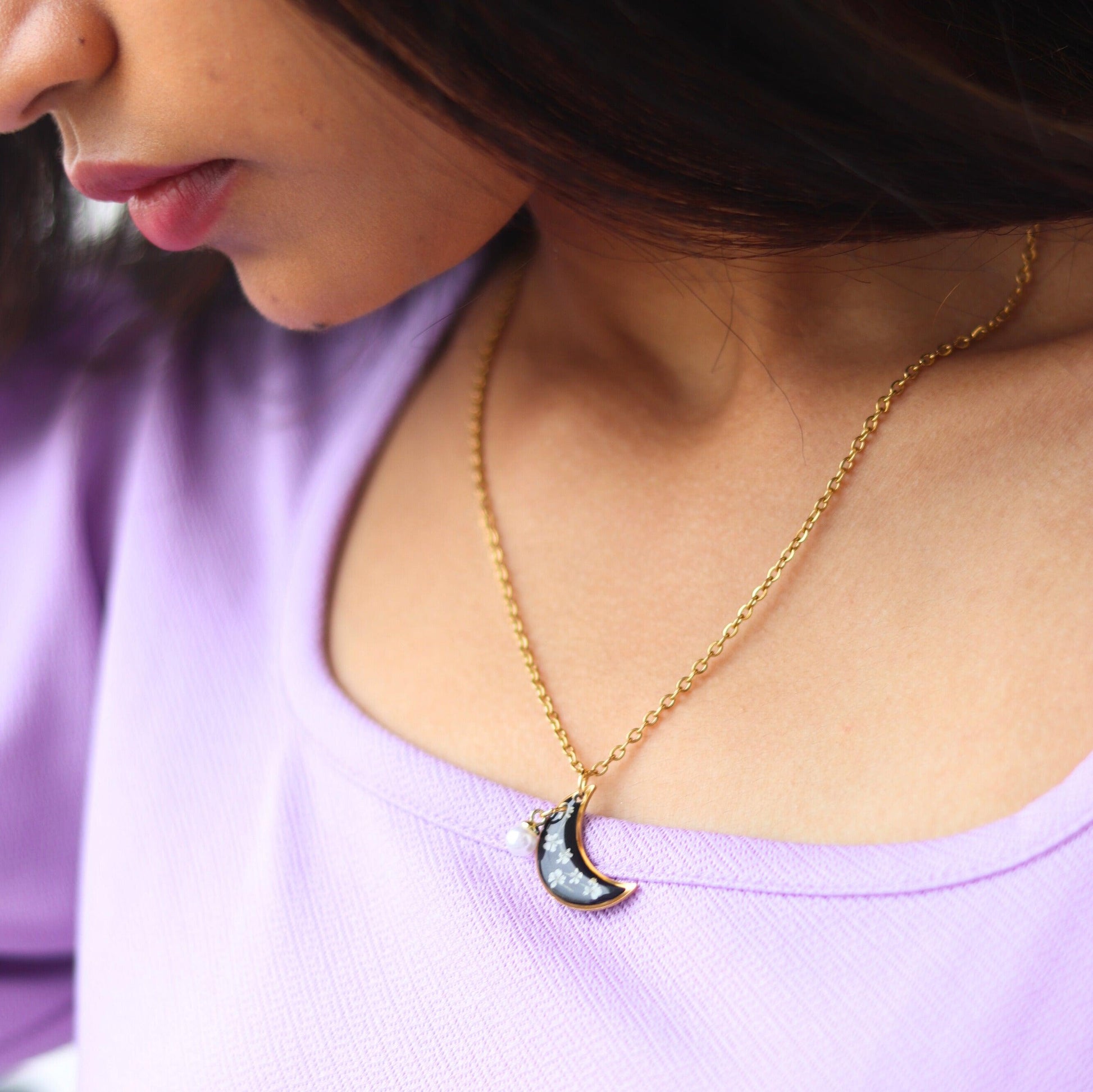 Celestial Moon Necklace | Real Flower Jewellery | Gifts for girlfriend and wife | Necklace for women