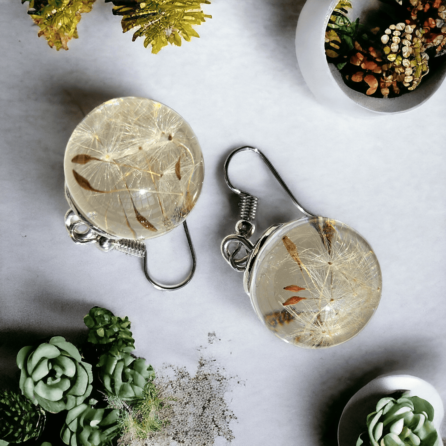 Dandelion Earrings | Real Flower Jewellery | Elnorah Jewellery | Real Dandelion
