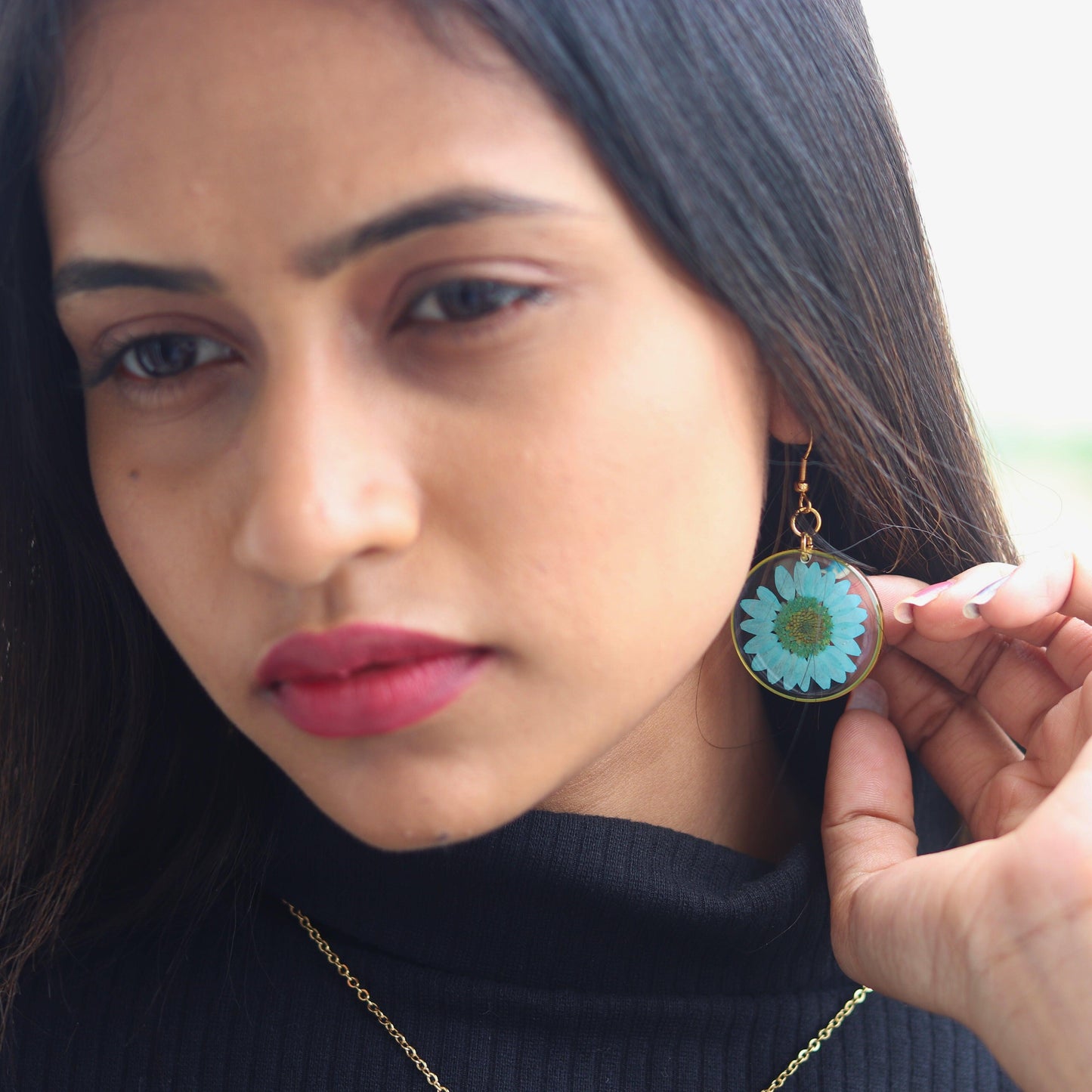 Blue Daisy Earrings | Real Flower Jewellery | Jewellery for Women | Gifts for her | Gifts for girlfriend and wife