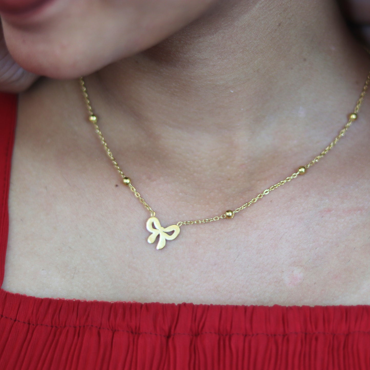 Elegant Bow Pendant | Waterproof stainless steel necklace for women | 18K PVD Gold plating