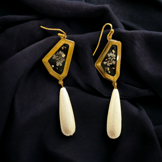 Elegant Pearl Danglers | Real Flower Earrings | Elnorah Jewellery