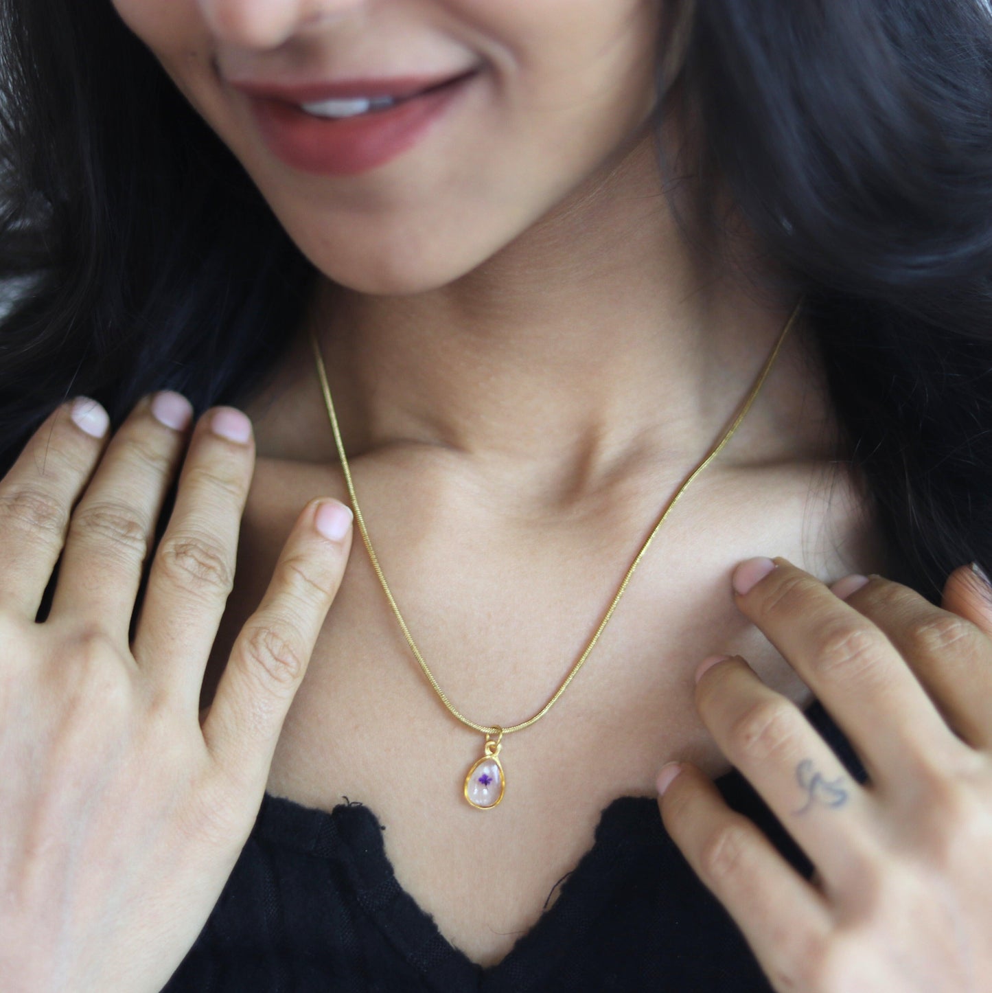 Elegant Teardrop Real Lace Necklace | Minimalistic floral necklace | Real flower jewellery | Valentines day gift | Gift for Women | Elnorah Jewellery