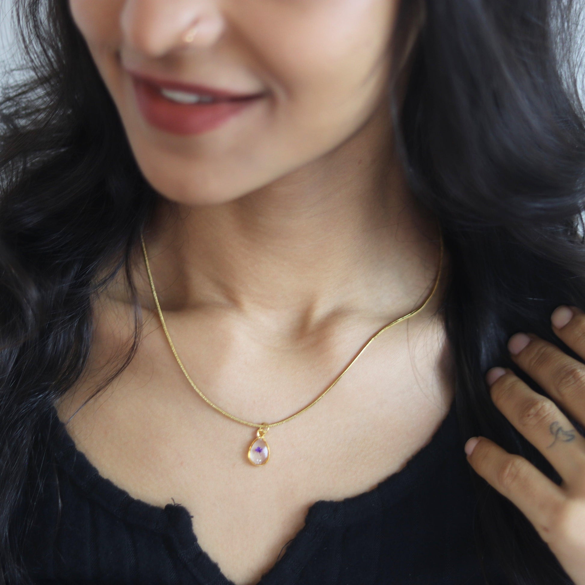 Elegant Teardrop Real Lace Necklace | Minimalistic floral necklace | Real flower jewellery | Valentines day gift | Gift for Women | Elnorah Jewellery