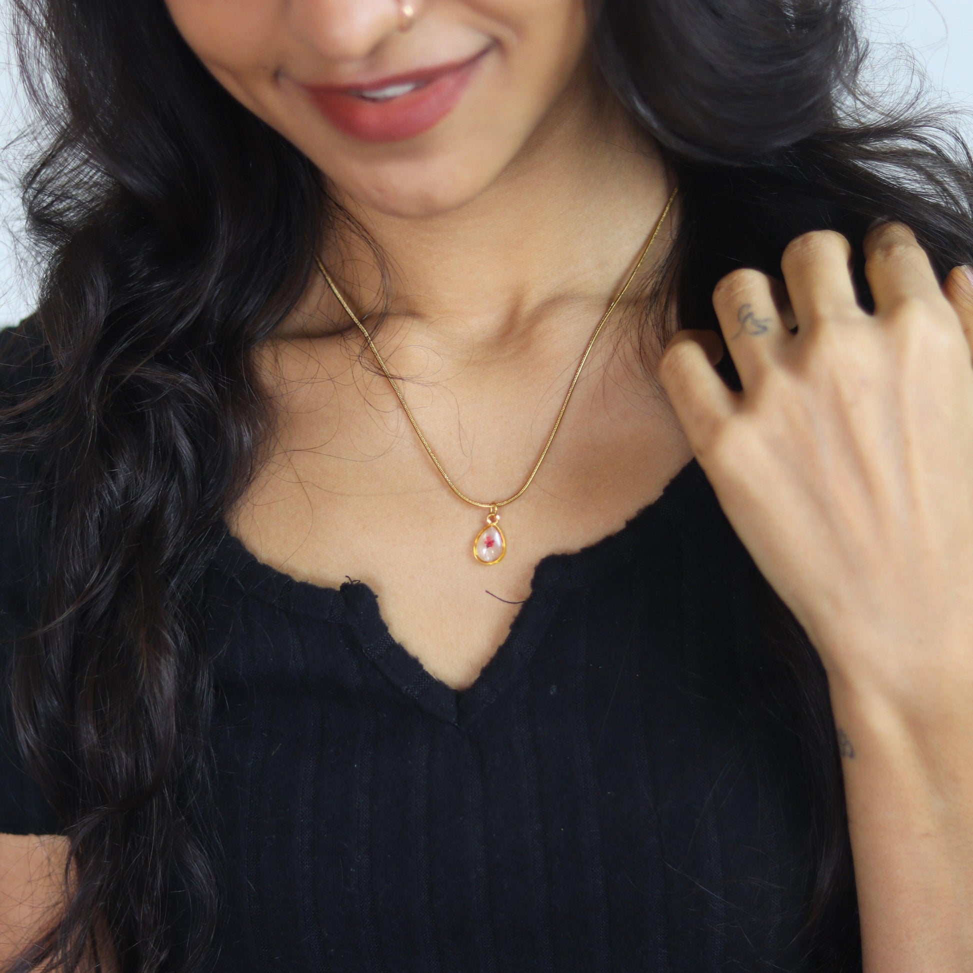 Elegant Teardrop Real Lace Necklace | Minimalistic floral necklace | Real flower jewellery | Valentines day gift | Gift for Women | Elnorah Jewellery