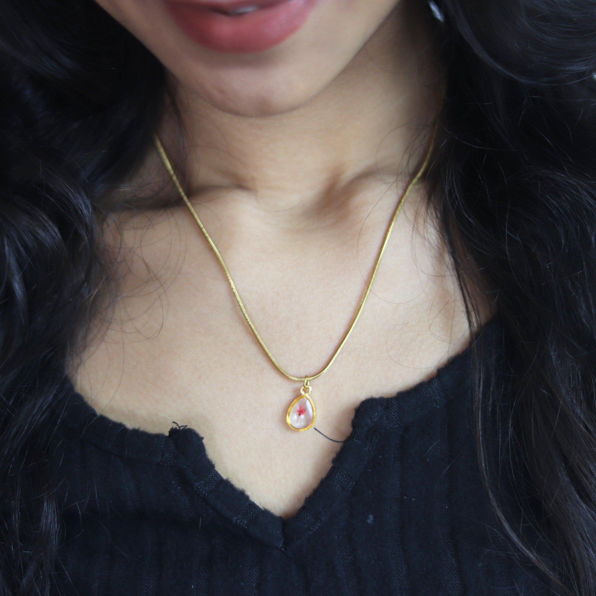 Elegant Teardrop Real Lace Necklace | Minimalistic floral necklace | Real flower jewellery | Valentines day gift | Gift for Women | Elnorah Jewellery
