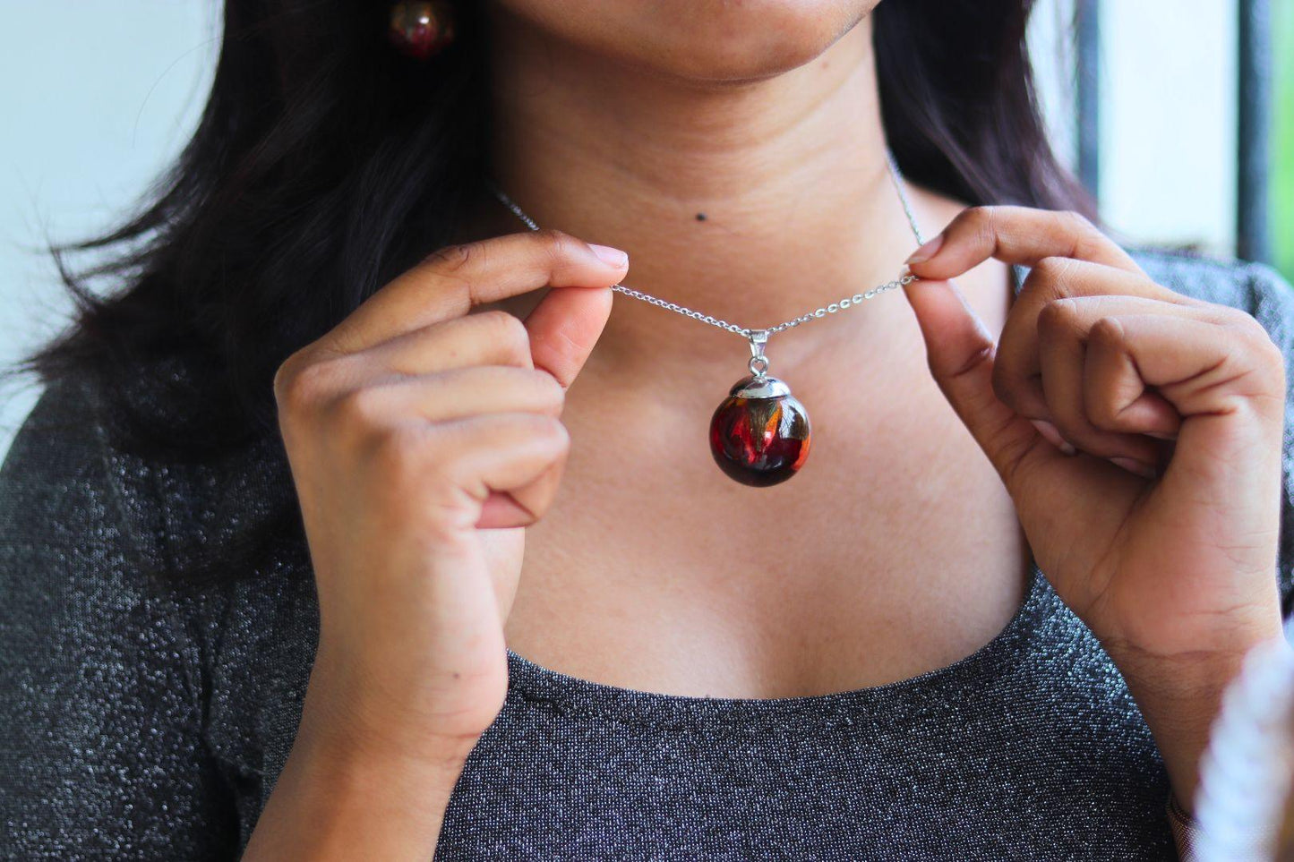 Red Rose necklace | Real Flower Jewellery | Real Rose Necklace | Elnorah Jewellery