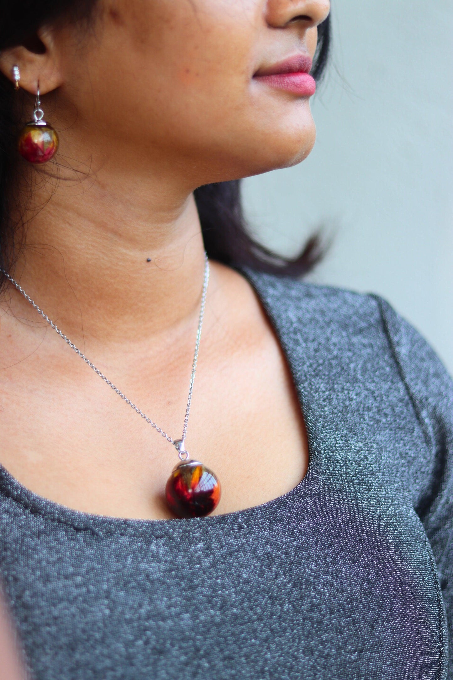 Red Rose necklace | Real Flower Jewellery | Real Rose Necklace | Elnorah Jewellery