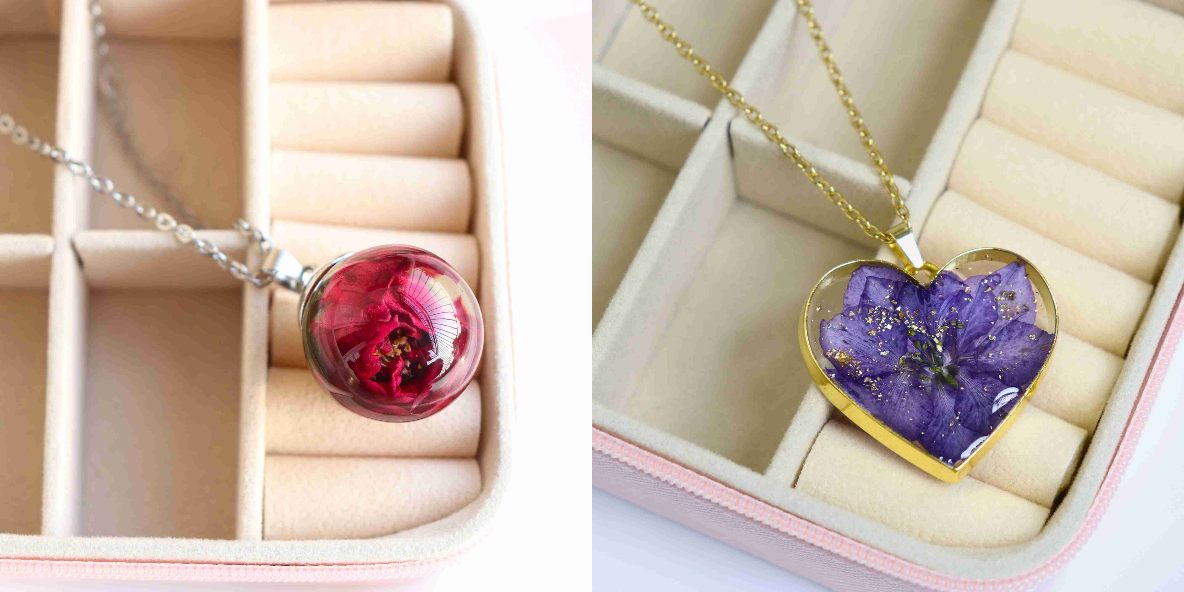 Real flower jewellery | Purple water lily | Red rose necklace for women