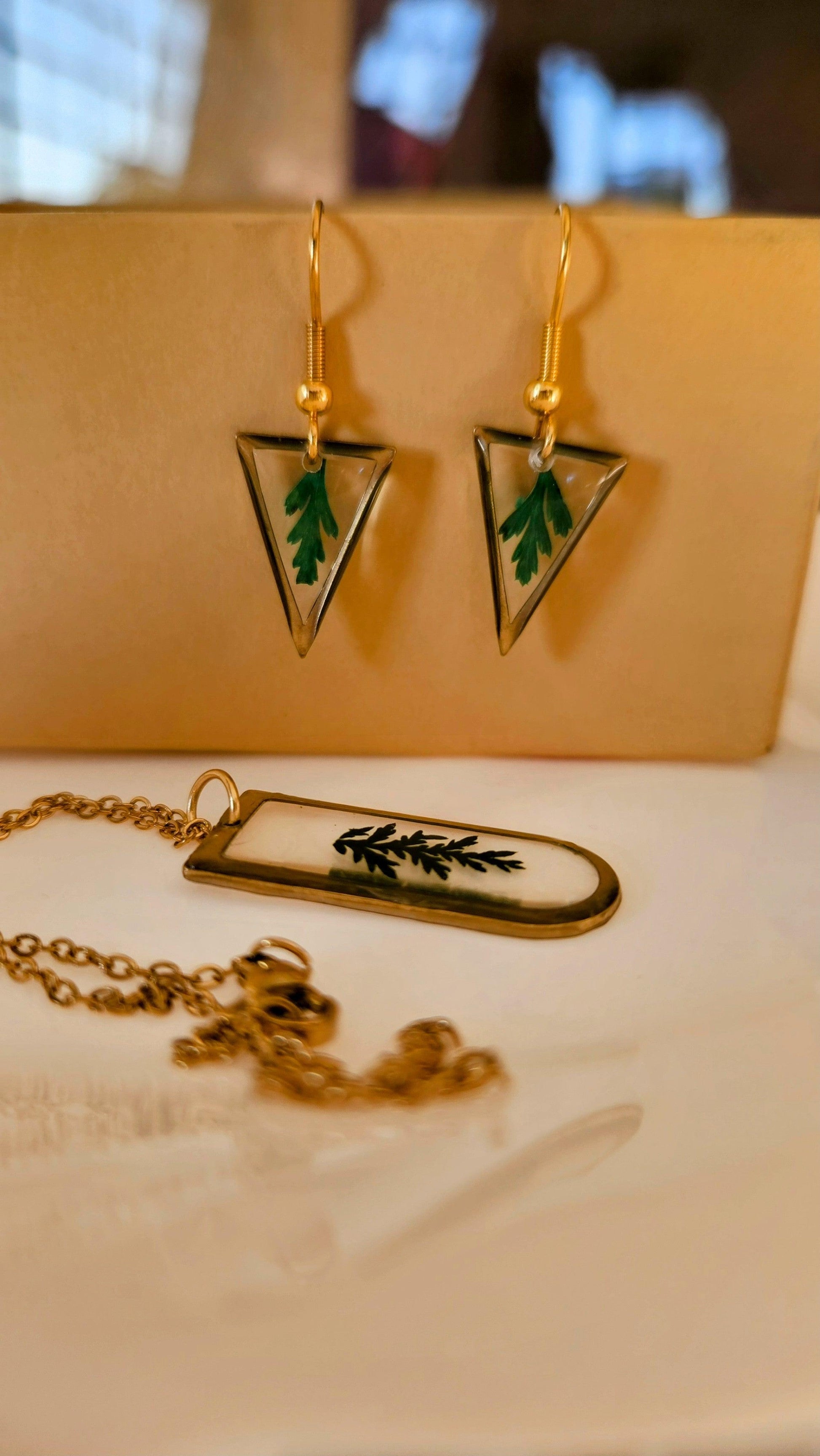 Fern Necklace, Earrings Set | Real Flower Jewellery set