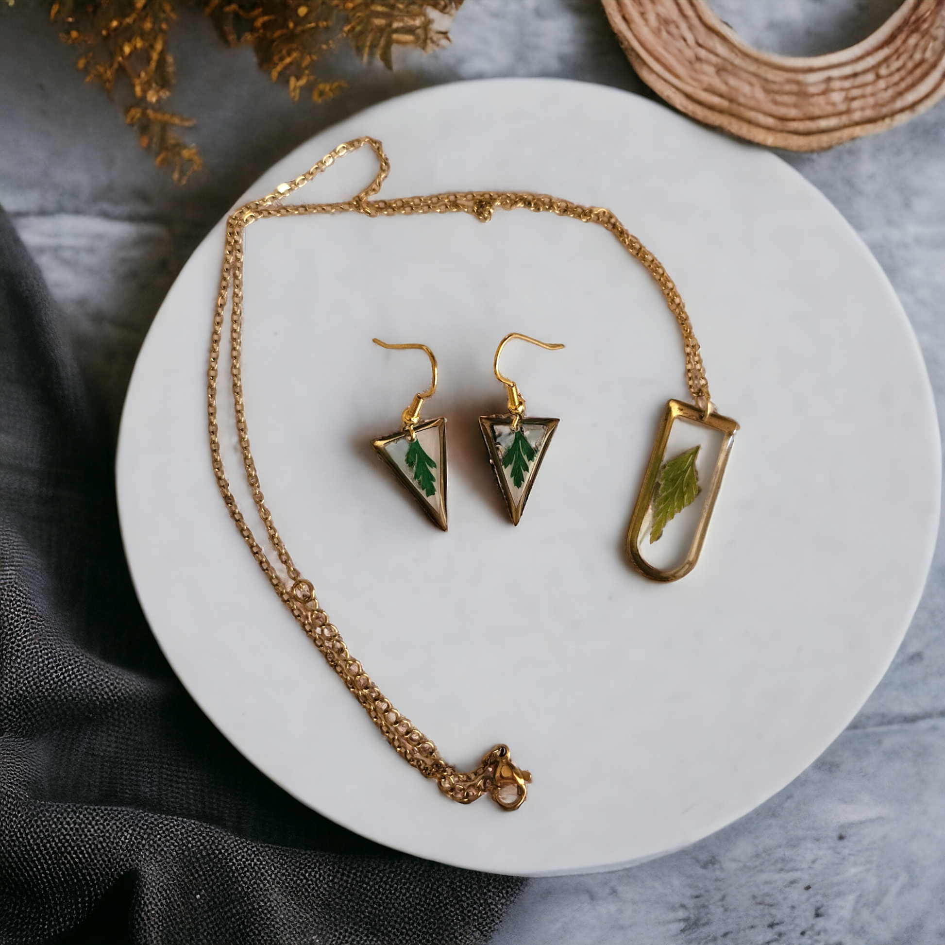 Fern Necklace earrings set | Real flower jewellery
