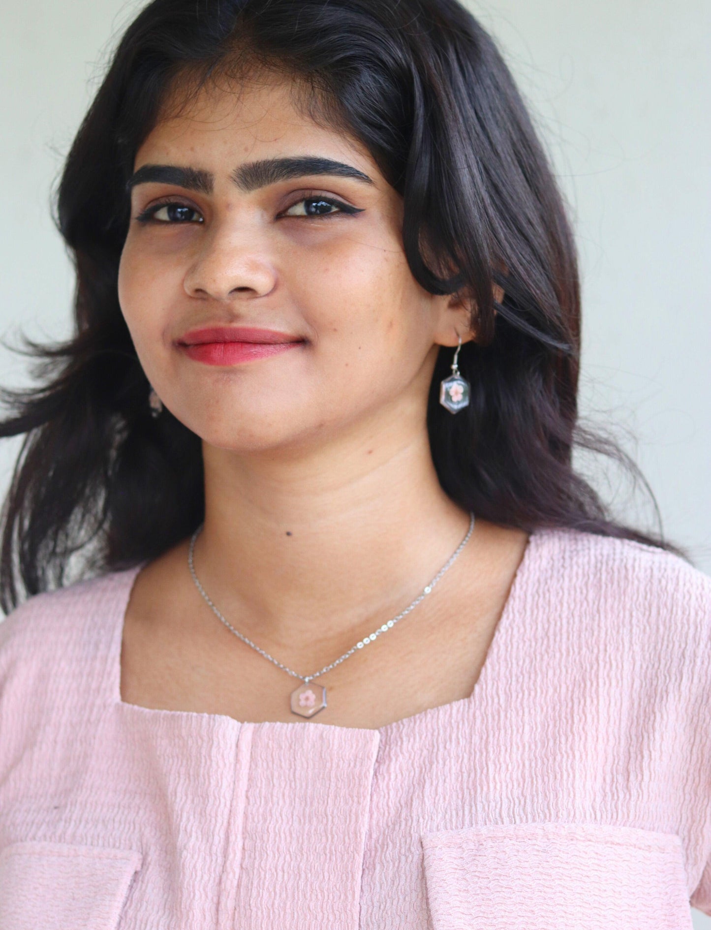 Pink Forget me not Jewellery set | Real Flower Jewellery | Elnorah Botanical Jewellery