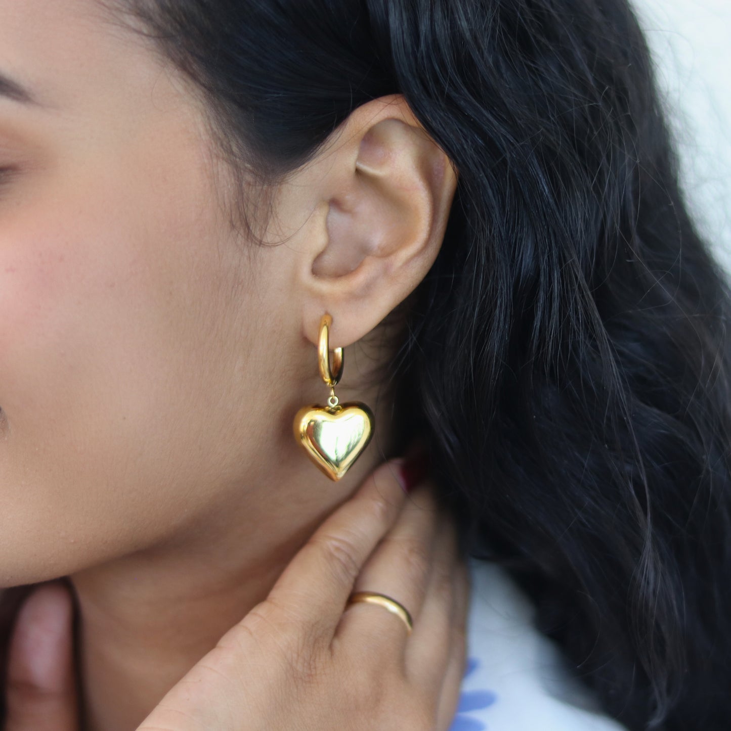Golden Love Hoop Earrings | Heart earrings for women waterproof