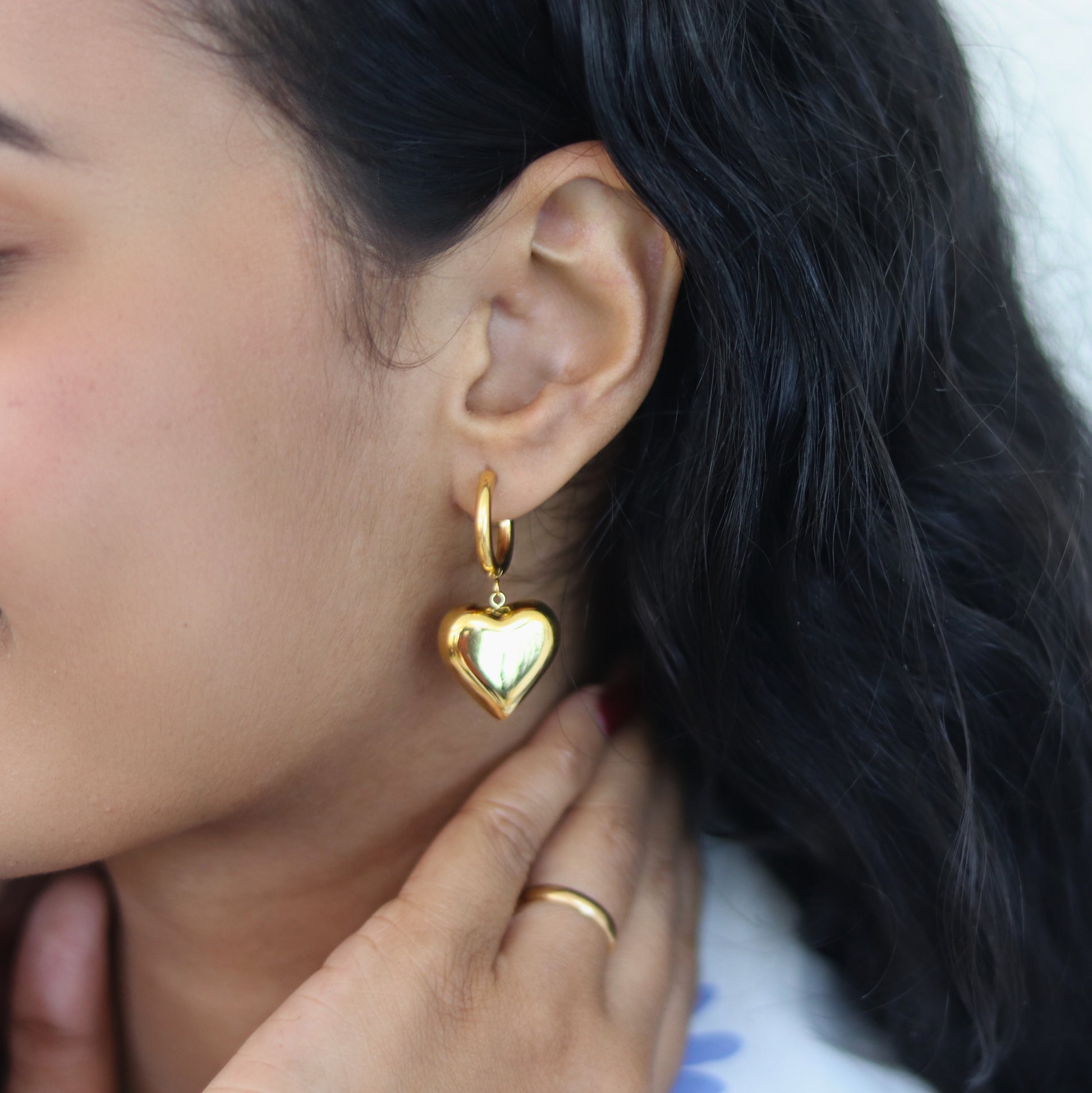 Golden Love Hoop Earrings | Heart earrings for women waterproof