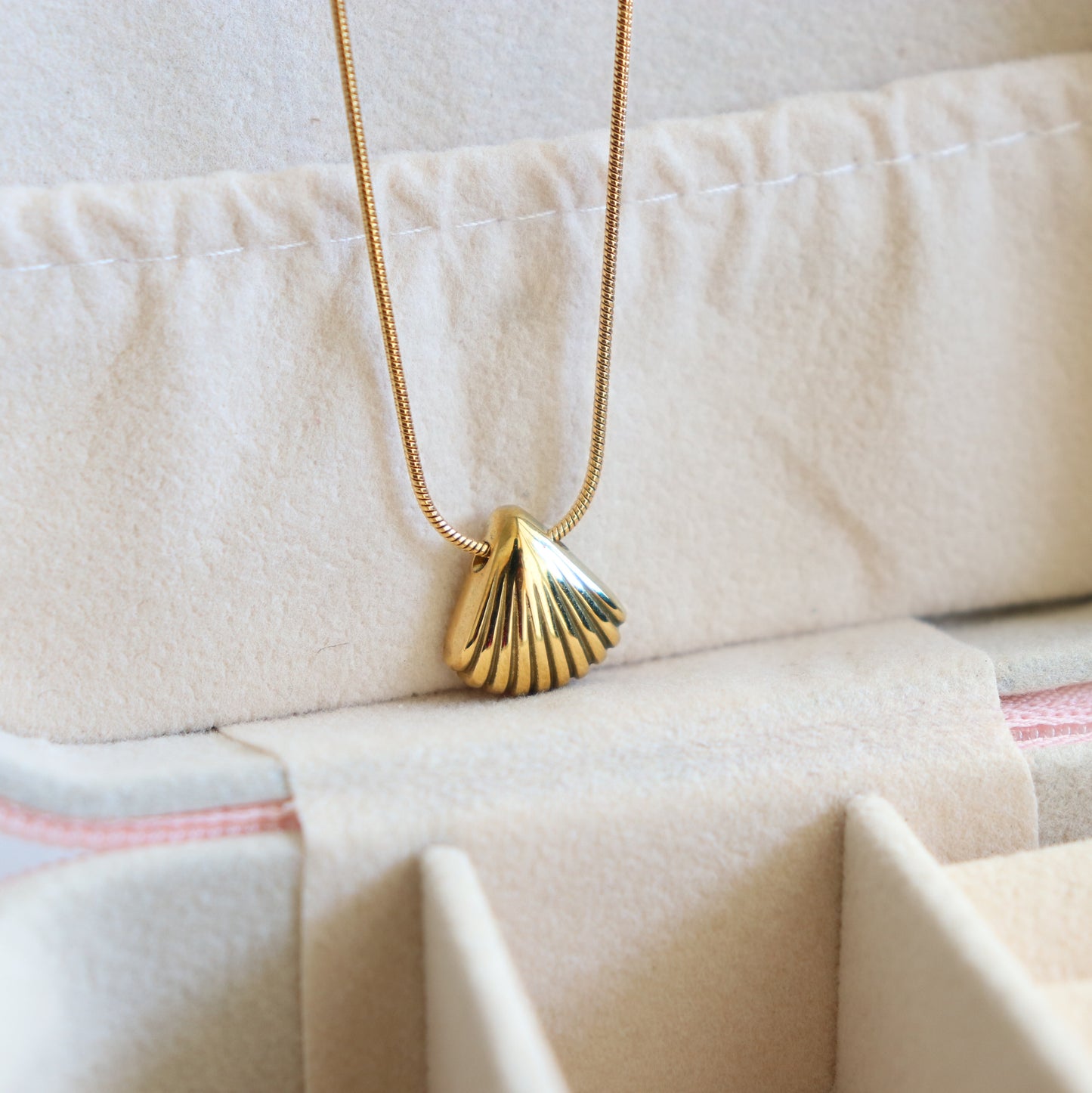 Golden Shell Pendant | Waterproof Stainless Steel Necklace for Women | 18K PVD Gold Plating