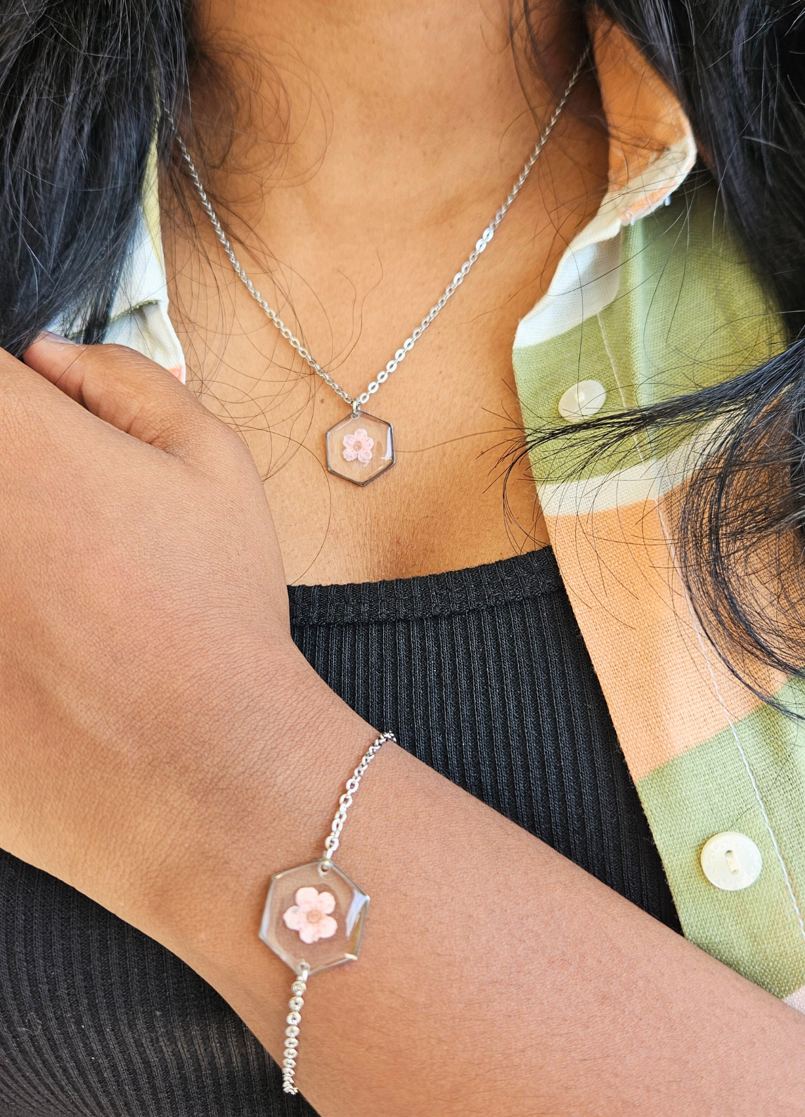 Pink Forget me not bracelet | Real Flower Jewellery | Elnorah