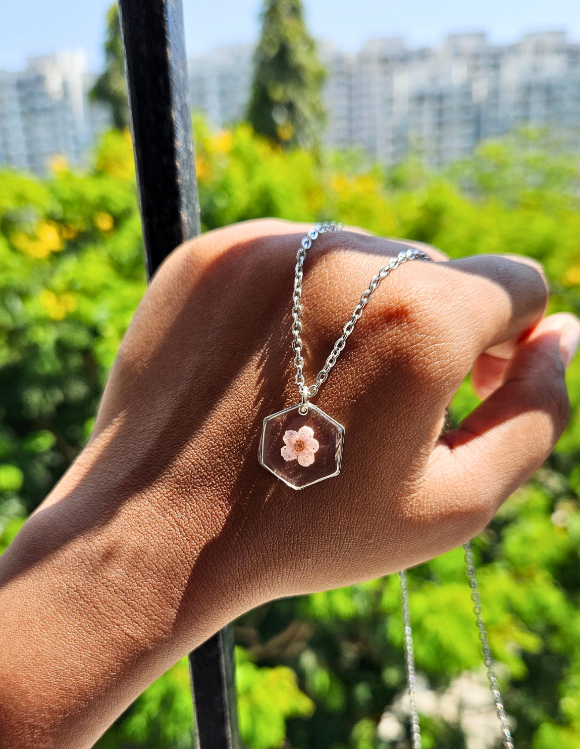Pink Forget me not Necklace | Real Flower Jewellery | Elnorah