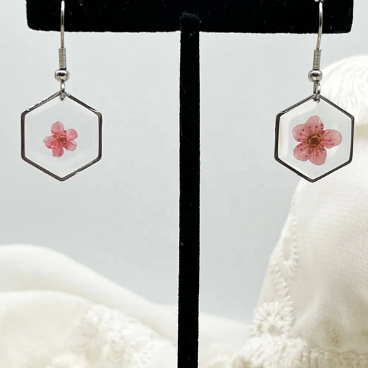 Pink Forget me not Earrings | Real Flower Jewellery | Elnorah