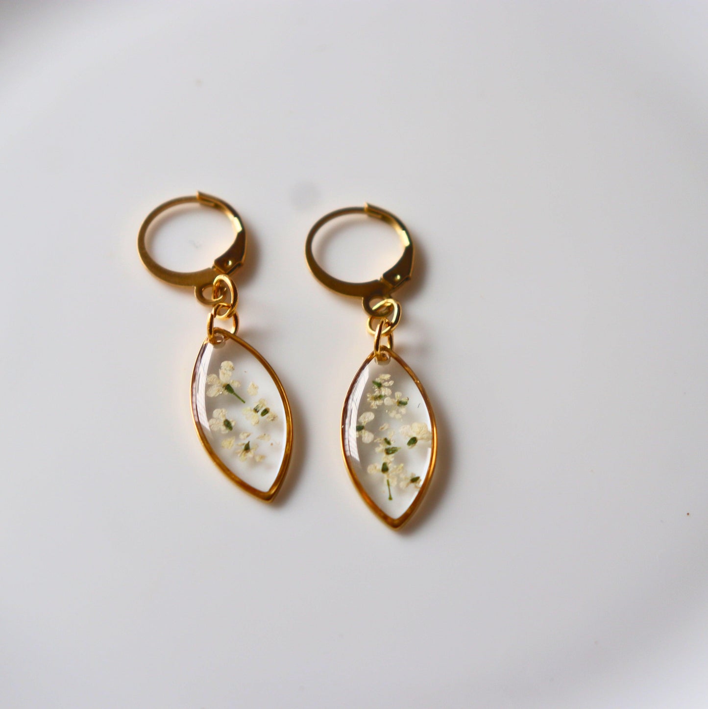 Pure Elegance White Lace Earrings | Valentines day gift | Gifts for Women | Real flower jewellery | Elnorah Jewellery