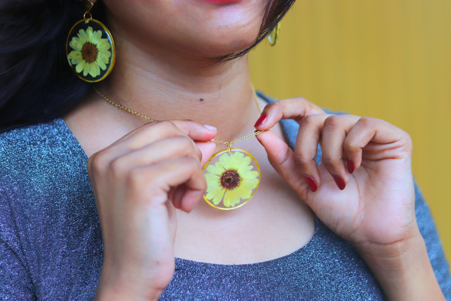 Radiant Sunflower Set | Real Flower Jewellery | Elnorah Jewellery | Jewellery set for Women | Gift for girlfriend and wife