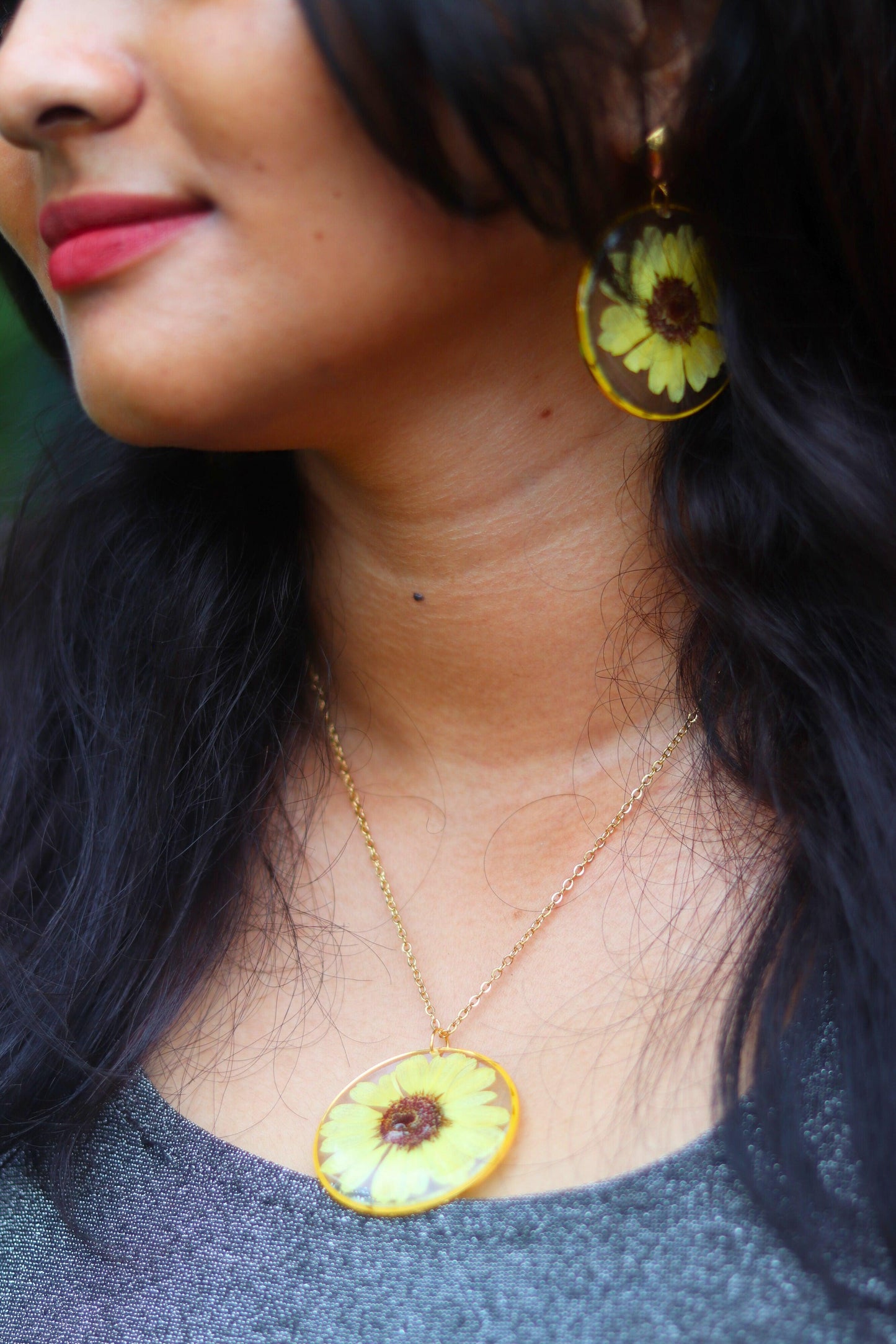 Radiant Sunflower Set | Real Flower Jewellery | Elnorah Jewellery | Jewellery set for Women | Gift for girlfriend and wife