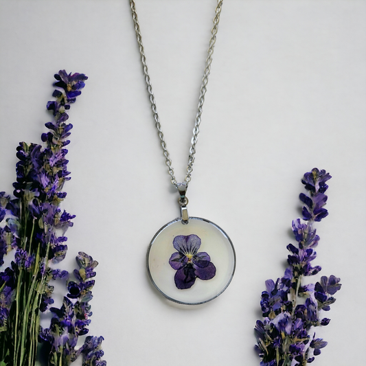 Real Pansy Flower Pendant | Real Flower Jewellery | Elnorah Jewellery