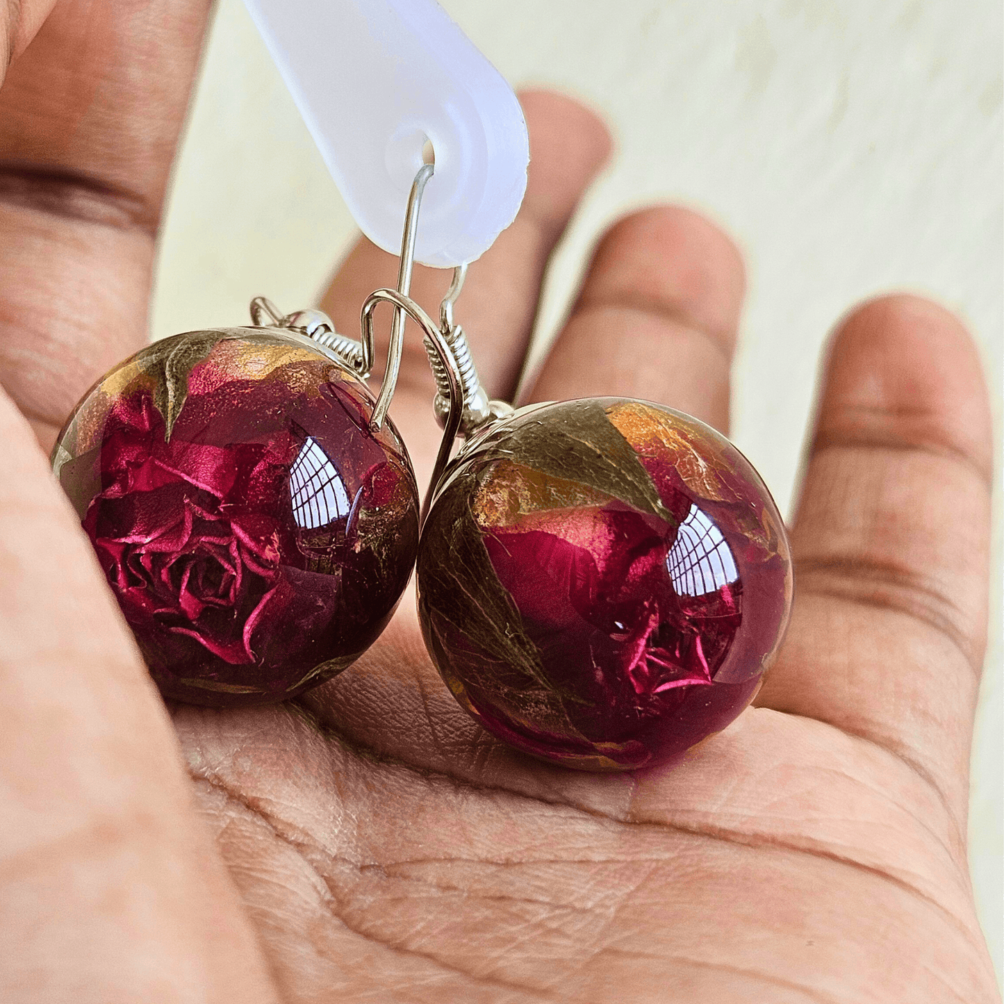 Red Rose Earrings | Real Flower Jewellery | Real Rose Earrings | Elnorah Jewellery