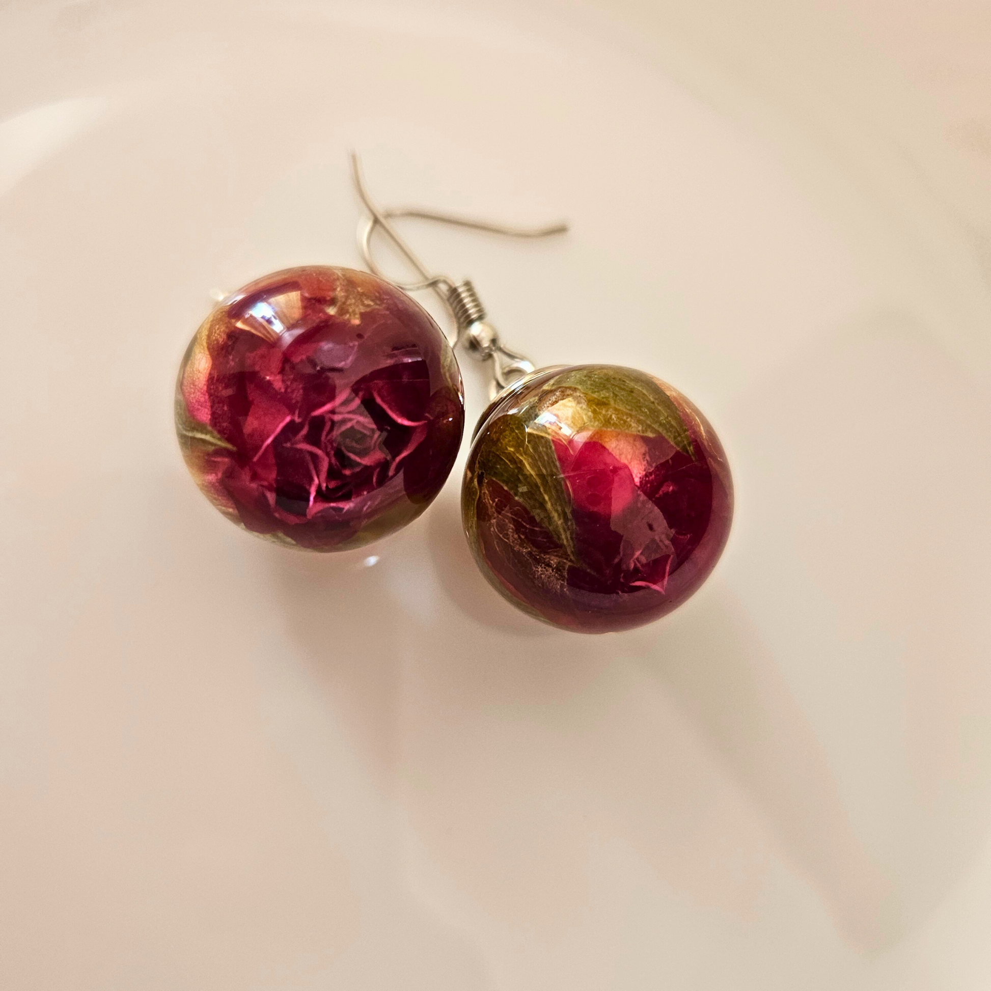 Red Rose Earrings | Real Flower Jewellery | Real Rose Earrings | Elnorah Jewellery