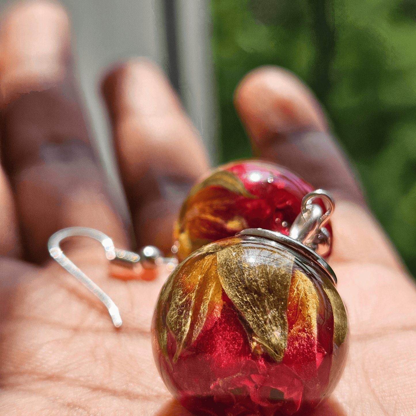 Red Rose Earrings | Real Flower Jewellery | Real Rose Earrings | Elnorah Jewellery