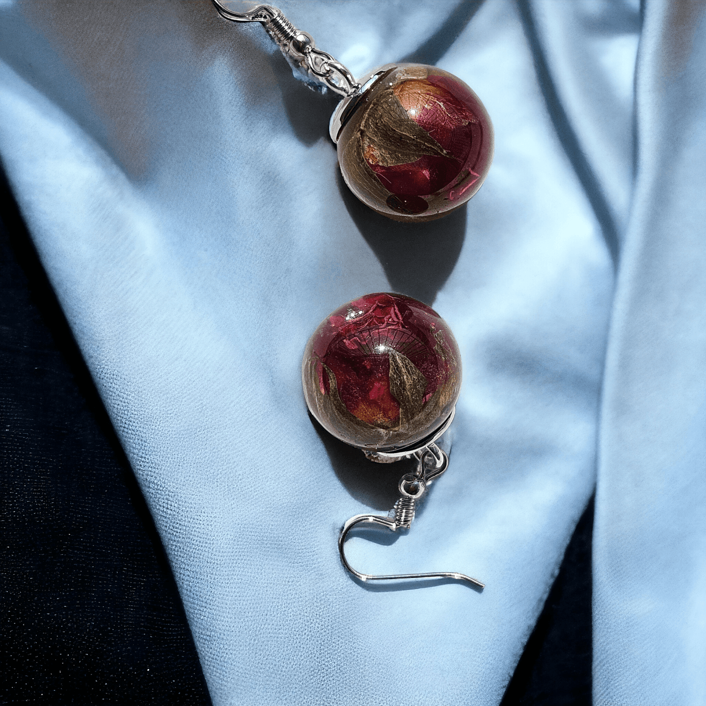 Red Rose Earrings | Real Flower Jewellery | Real Rose Earrings | Elnorah Jewellery