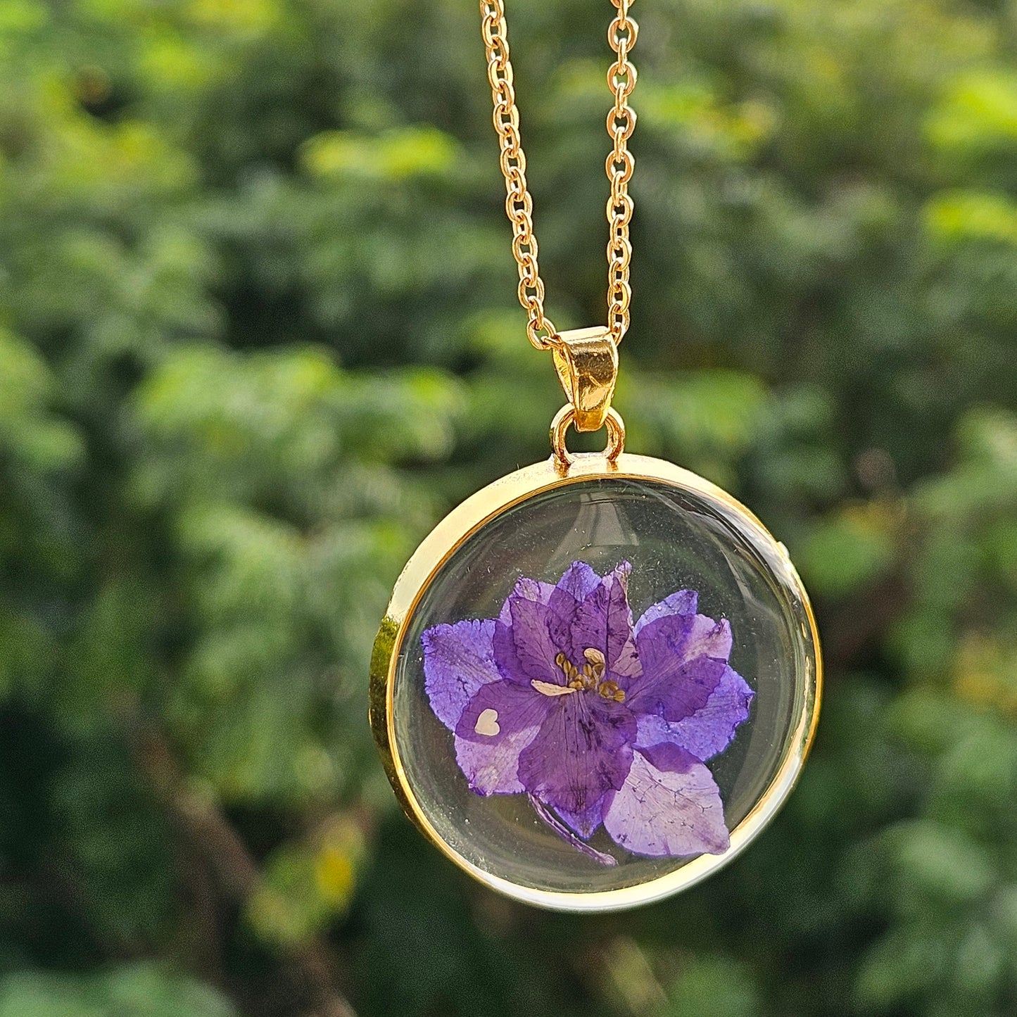 Water Lily Pendant | Real Flower Jewellery | Elnorah Jewellery | Purple Necklace