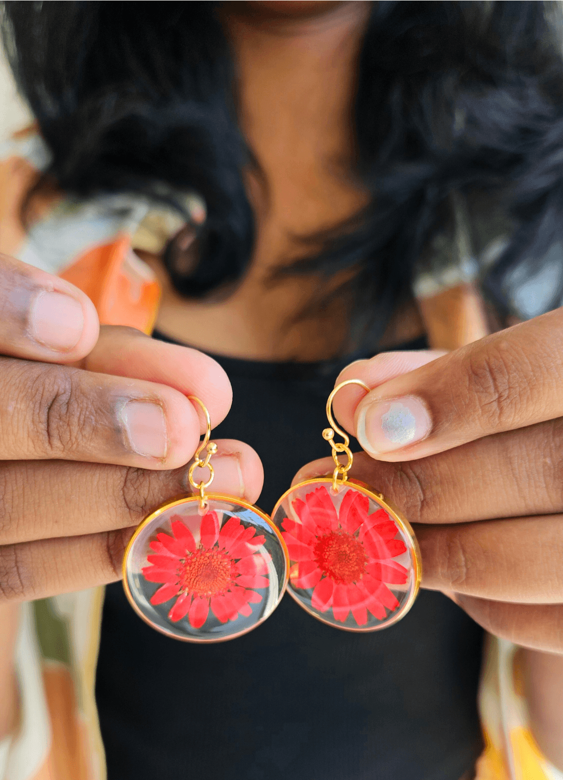 Red Daisy Earrings | Real Flower Earrings | Earrings for women | Gifts for her
