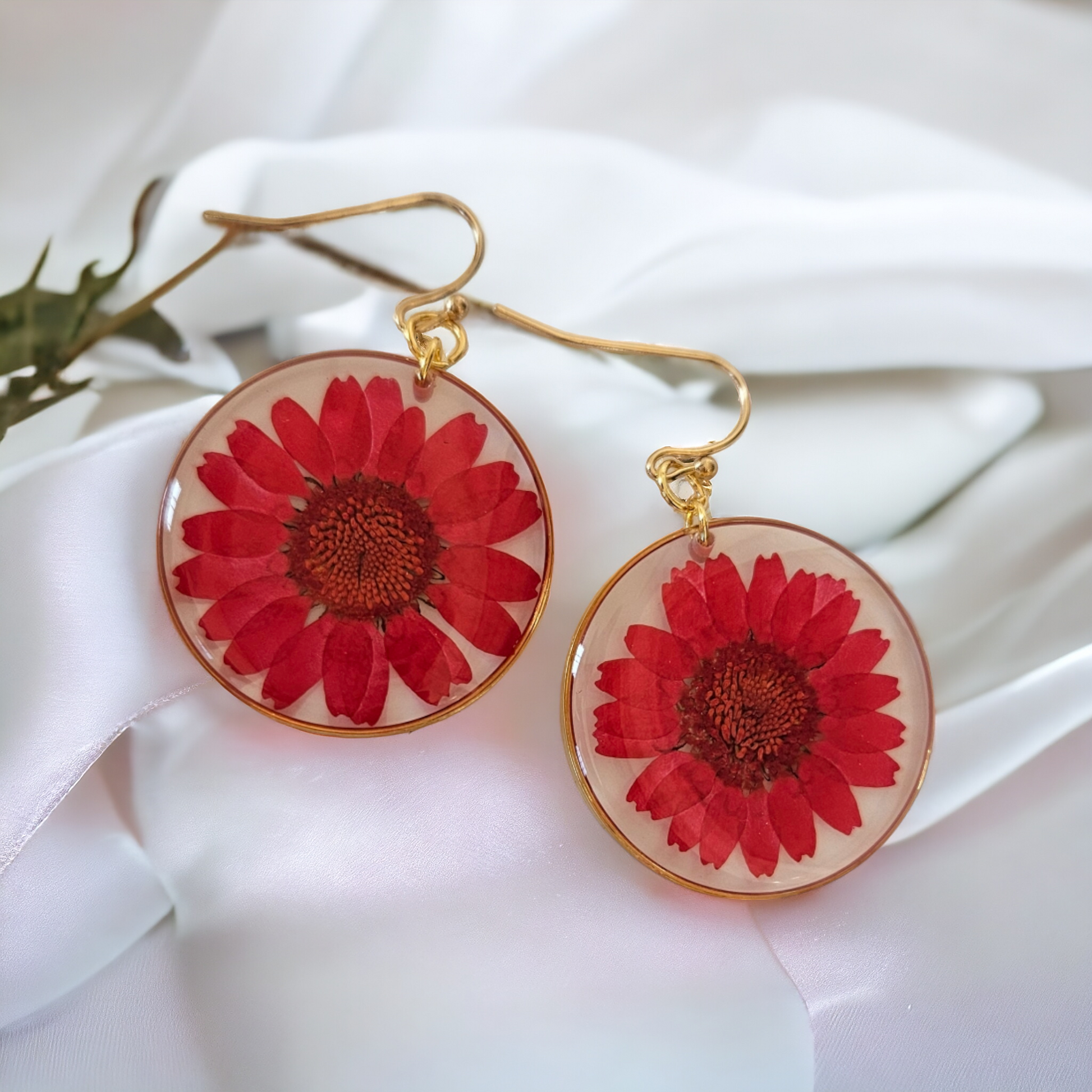 Red Daisy Earrings | Real Flower Earrings