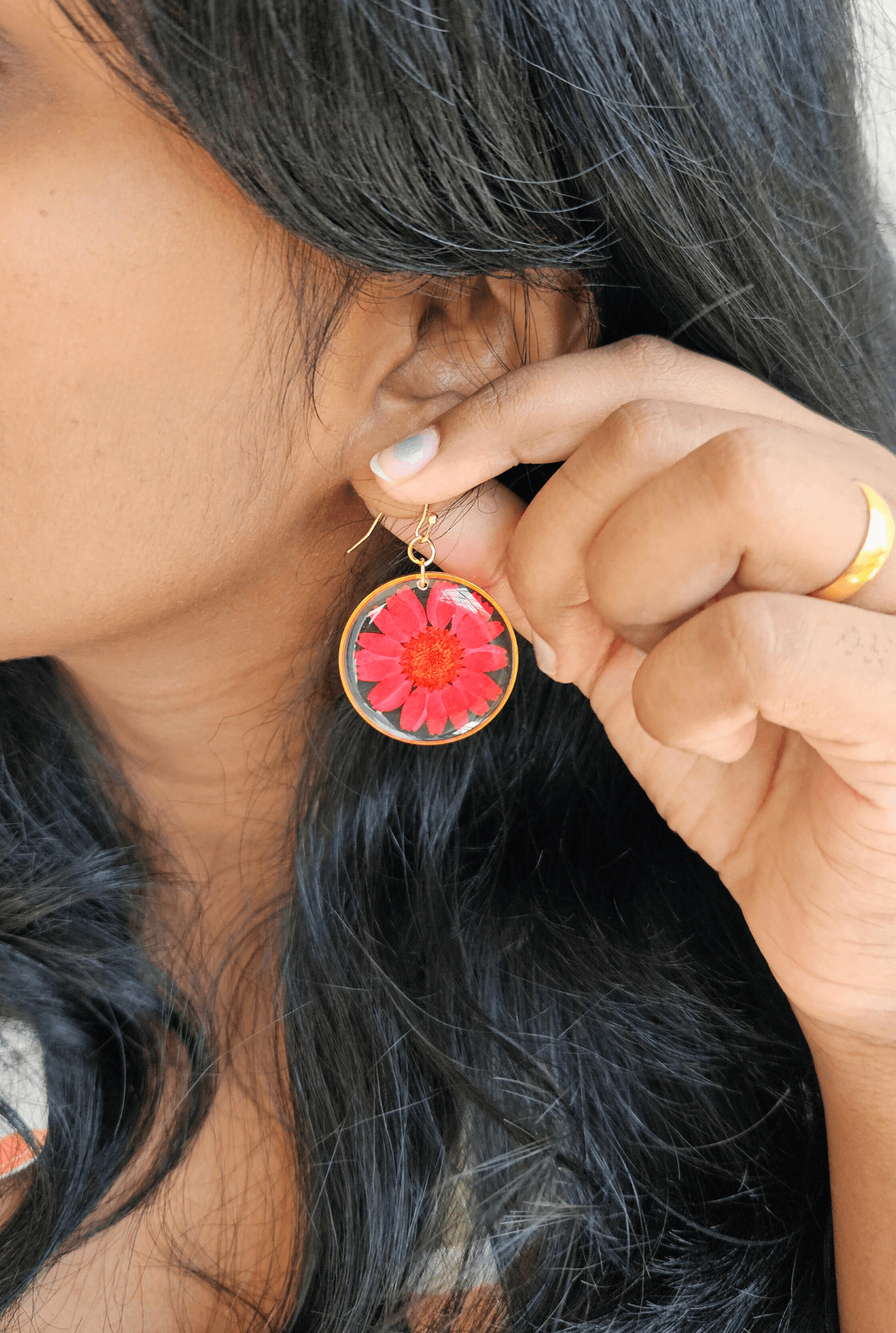 Red Daisy Earrings | Real Flower Earrings | Earrings for women | Gifts for her