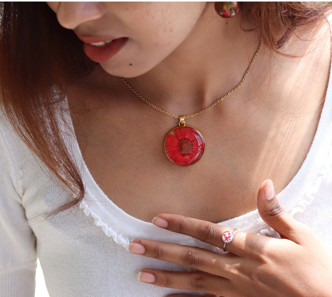 Red Lace Ring | Real Flower Jewellery | Elnorah Jewellery