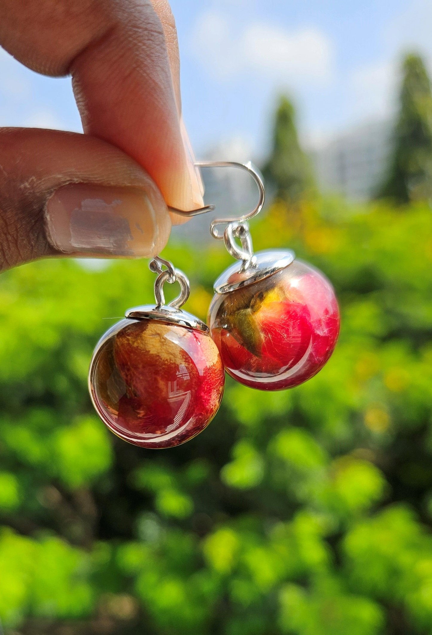 Red Rose Earrings | Real Flower Jewellery | Elnorah
