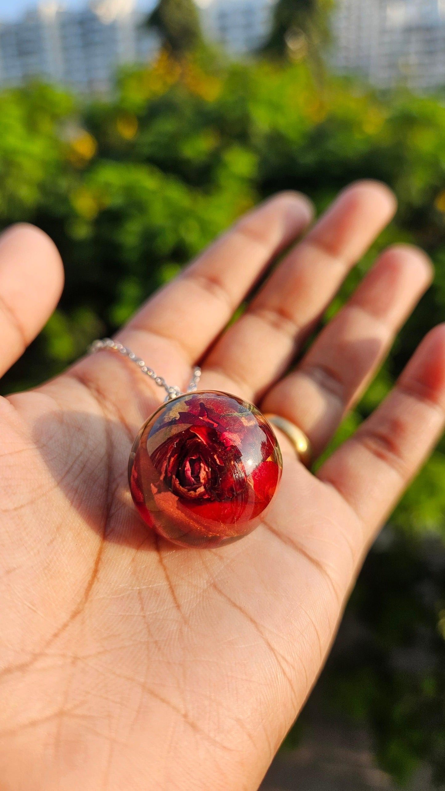Red Rose necklace | Real Flower Jewellery | Real Rose Necklace | Elnorah Jewellery
