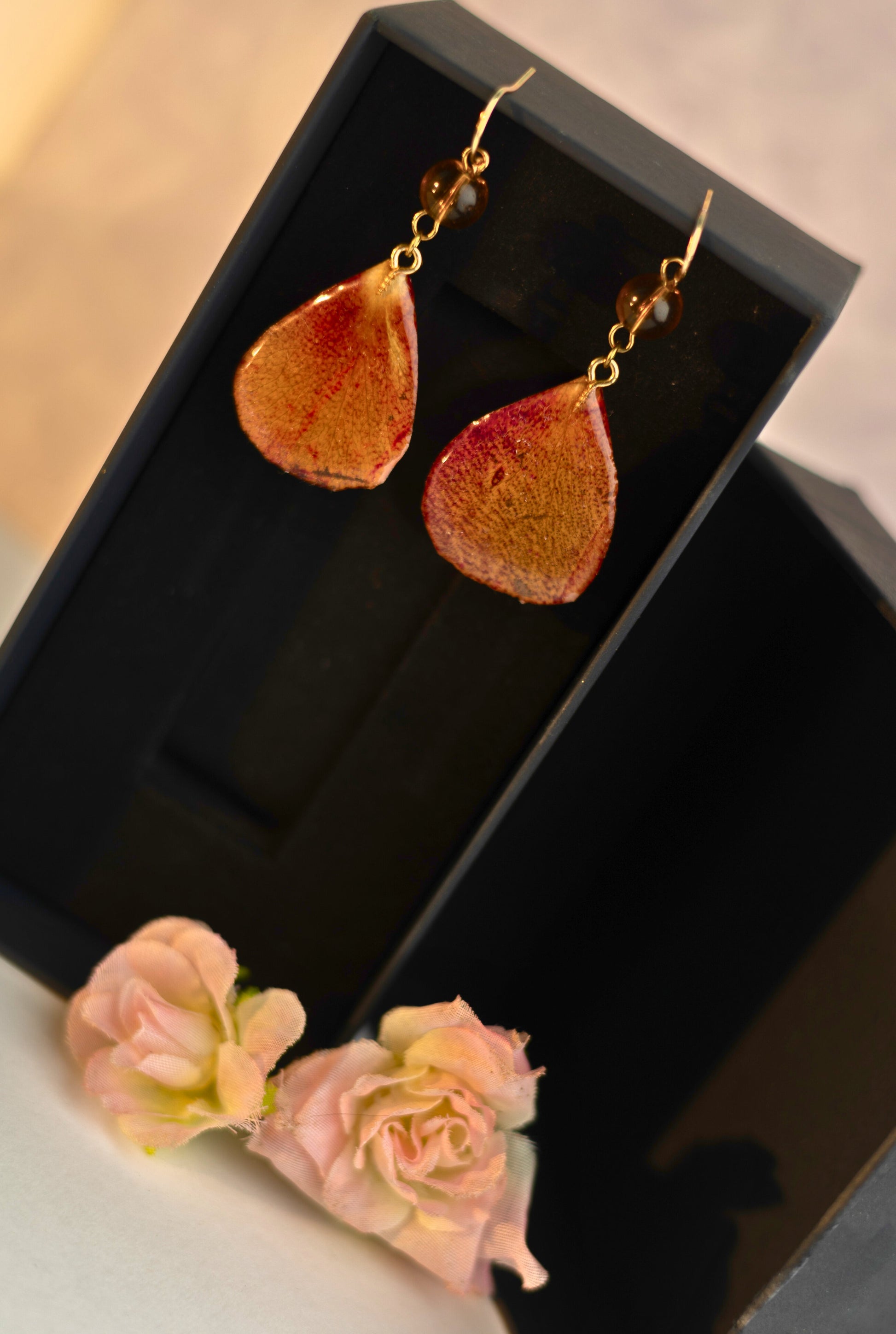 Rose petal earrings Short | Real flower jewellery | Elnorah Jewellery | Rose Petal