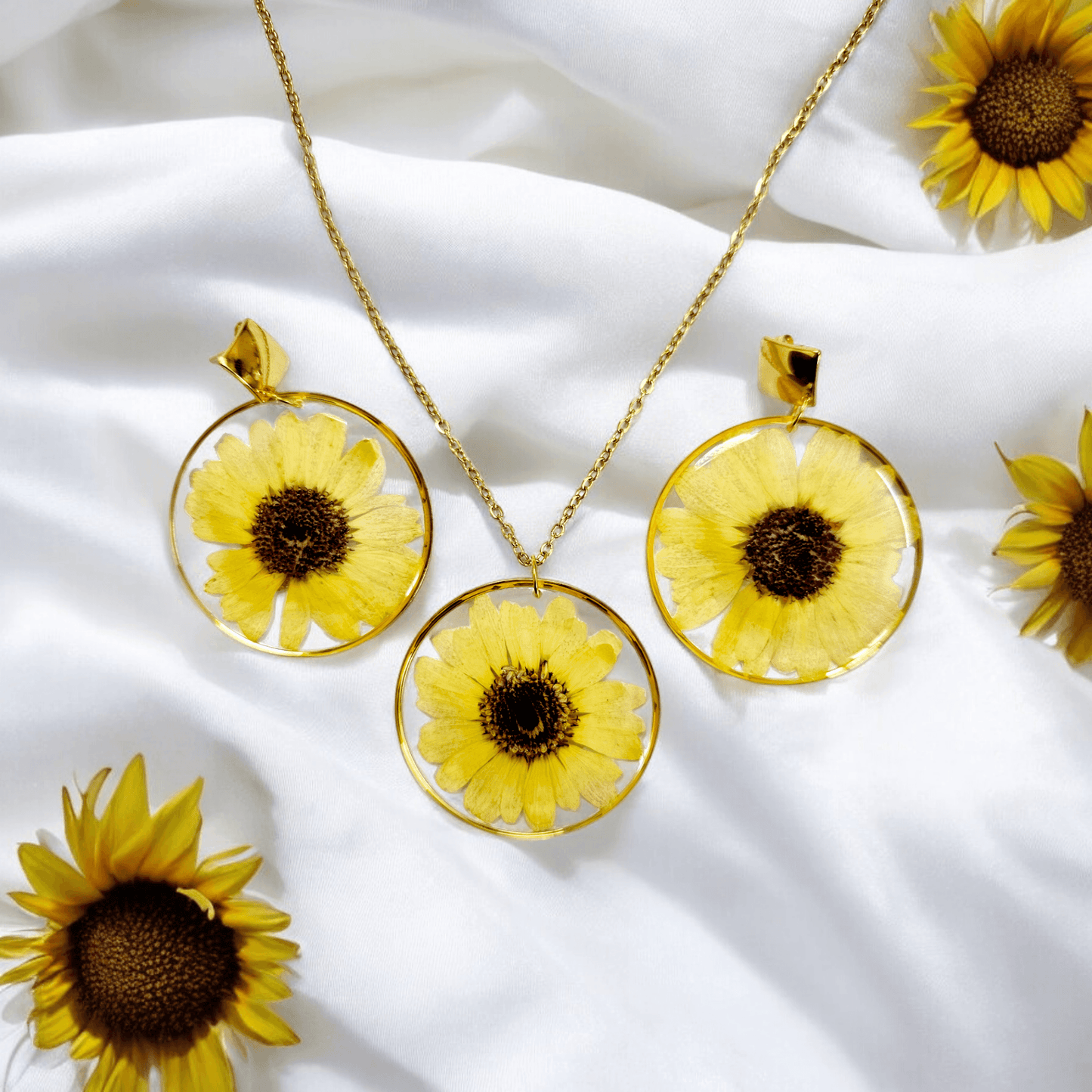 Radiant Sunflower Set | Real Flower Jewellery | Elnorah Jewellery | Jewellery set for Women | Gift for girlfriend and wife